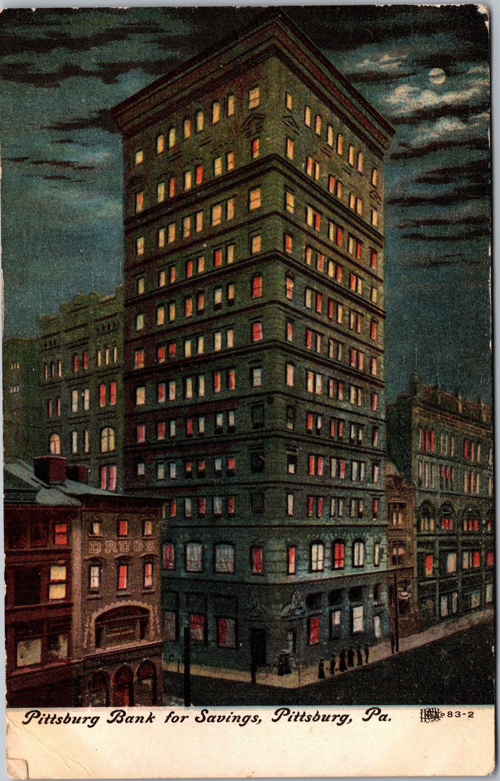 Postcard PA Pittsburg Bank for Savings night view