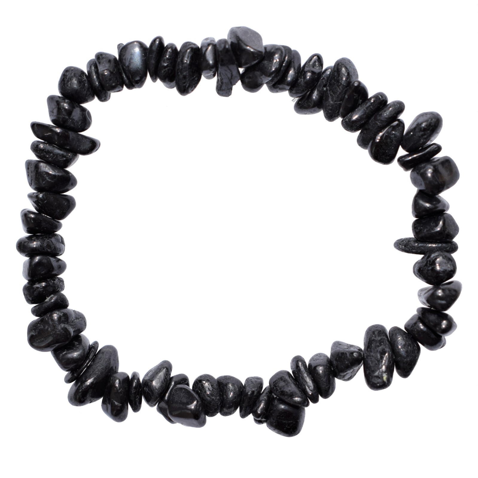 CHARGED Natural Black Tourmaline Crystal Chip Stretchy Bracelet + Selenite Heart