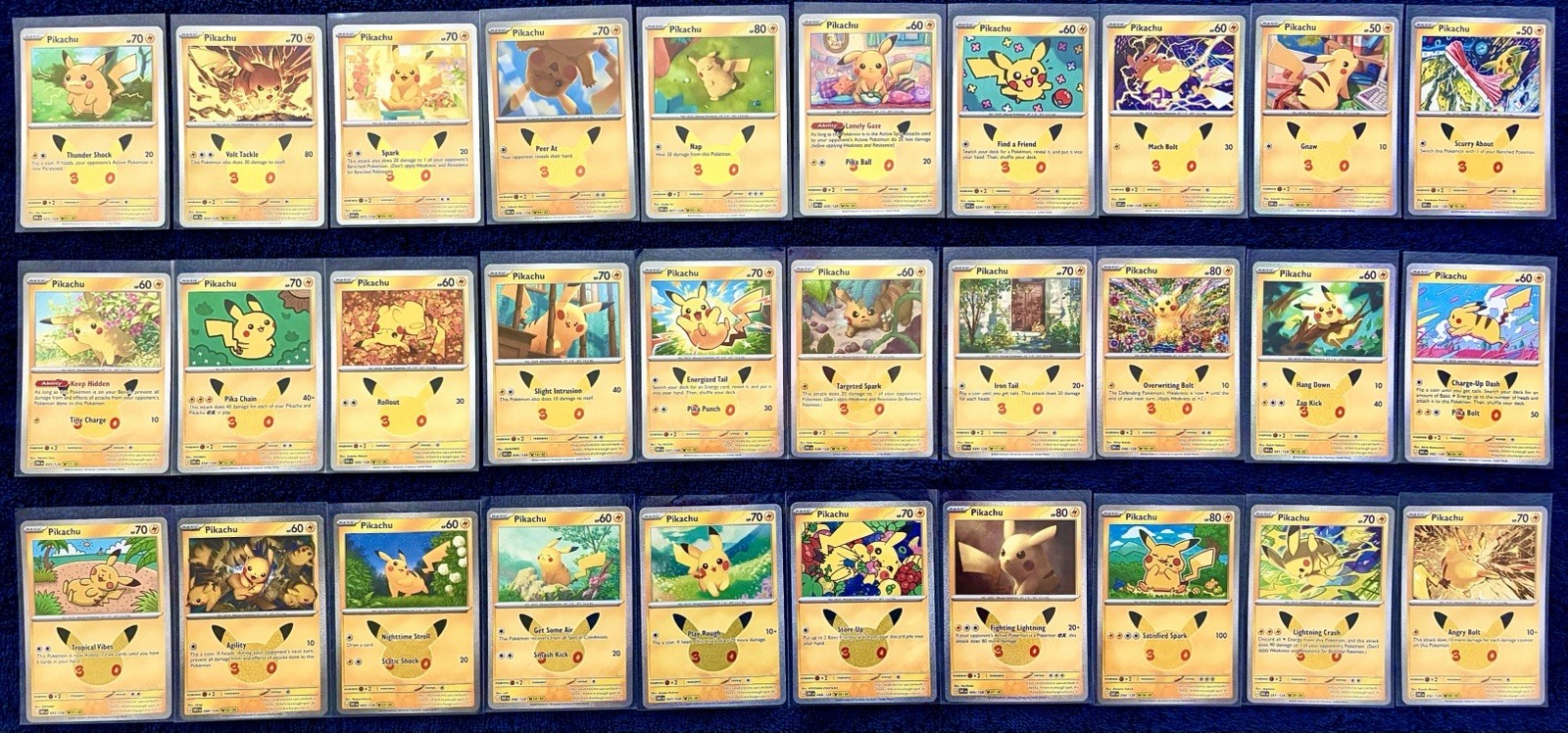 Pokemon 30th Anniversary COMPLETE Pikachu Collection 1-30 / 023-052 Lot