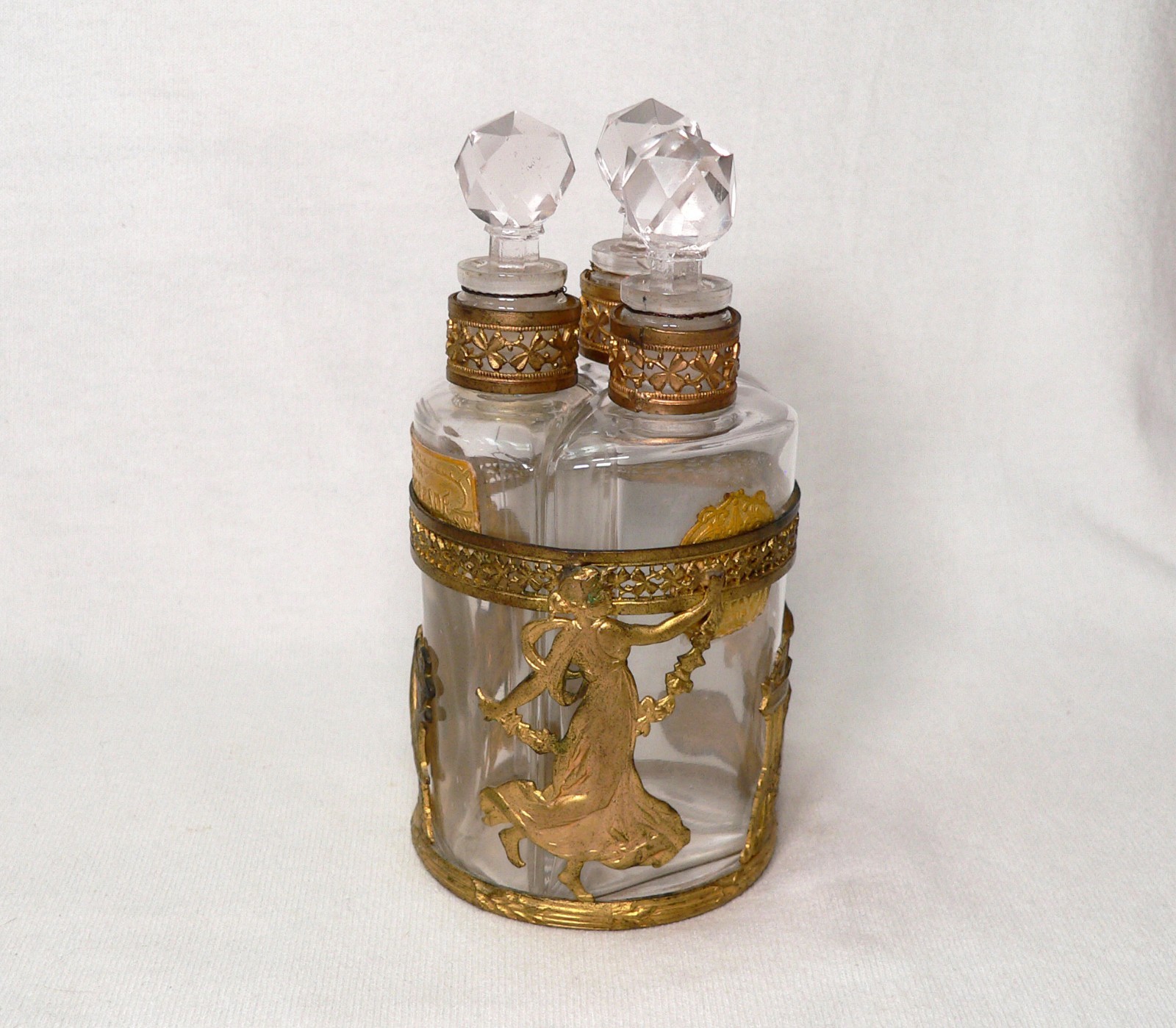 Vintage Charles Fay Les Trois Muses 3 Piece Perfume Bottle Set in Ormolu Caddy Vintage Charles Fay Les Trois Muses 3 Piece Perfume Bottle Set in Ormolu Caddy