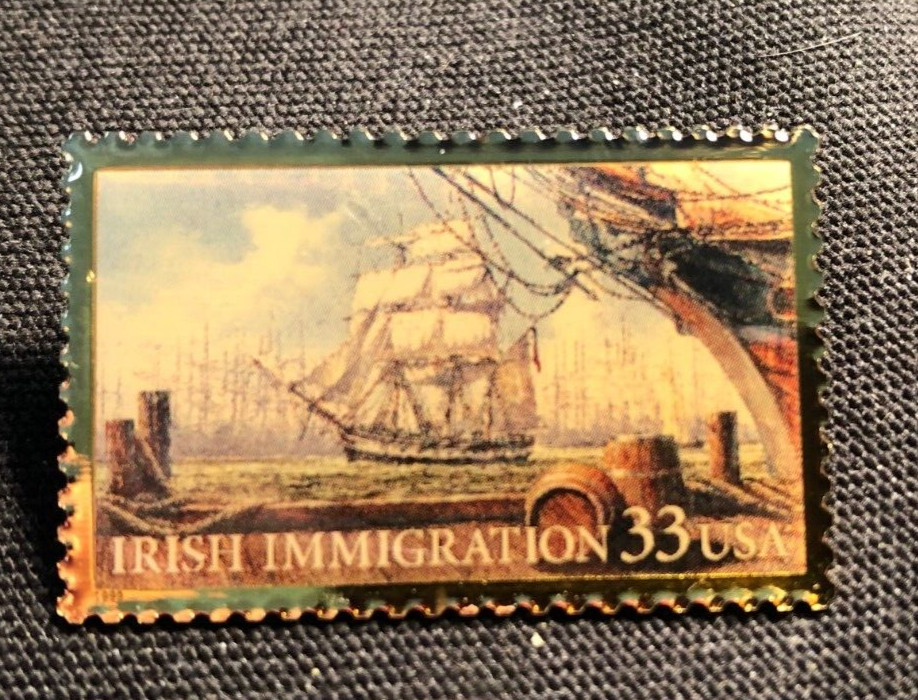 NEW Irish Immigration Stamp Collectable Lapel Pin - USA - Sailing Clipper Ship 