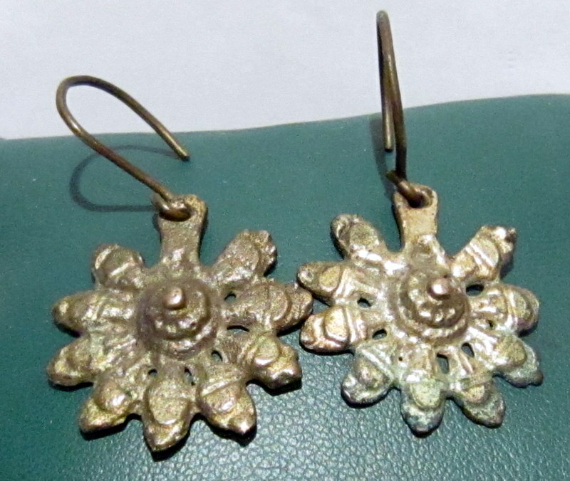 AMAZING ANTIQUE POST MEDIEVAL 15-16th.c.SILVER EARRINGS   # 364