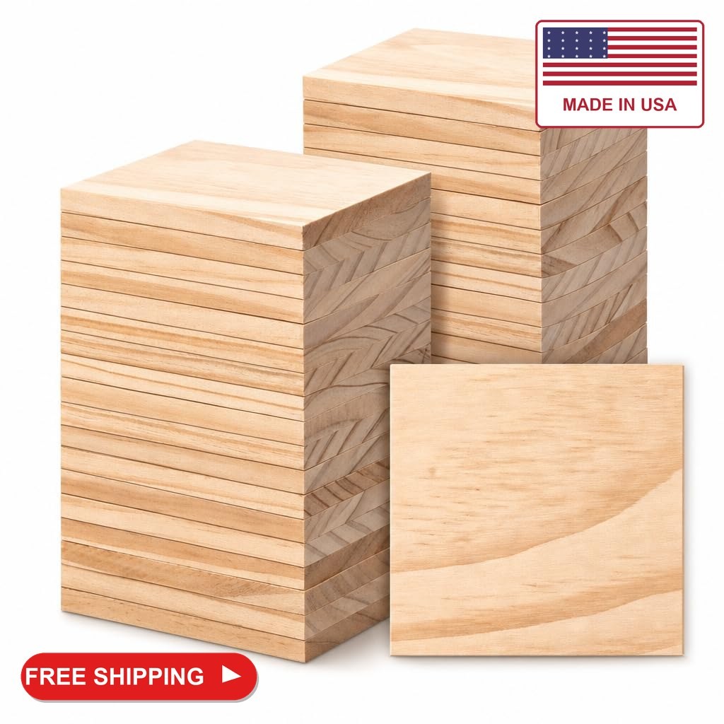 FSWCCK 36 Pcs 3x3 Wood Squares, Smooth Wooden Blanks for Laser Engraving