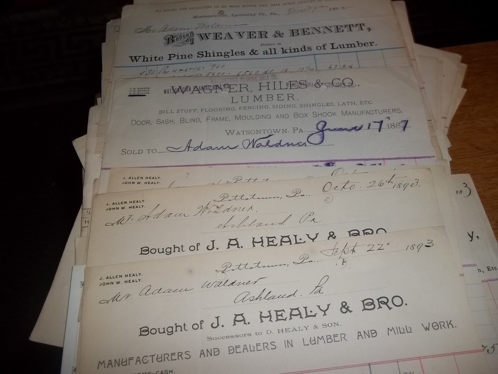 VINTAGE 80+  ALL LUMBER SALES Ephemera  1880-1899 Letterhead Bills Receipts