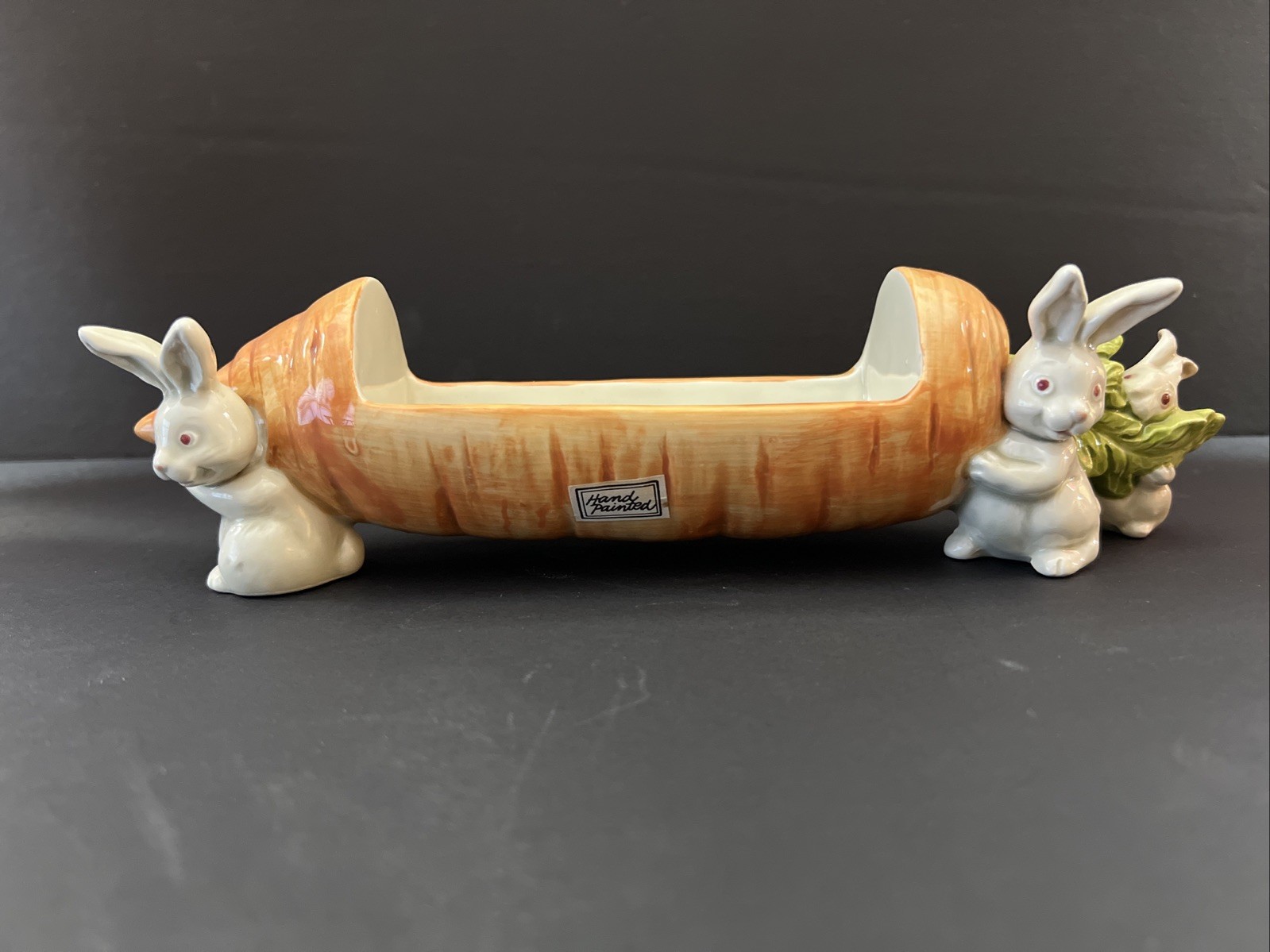 Vintage 1983 Fitz and Floyd Ceramic Rabbit Carrot Cracker Holder Tray Cradle