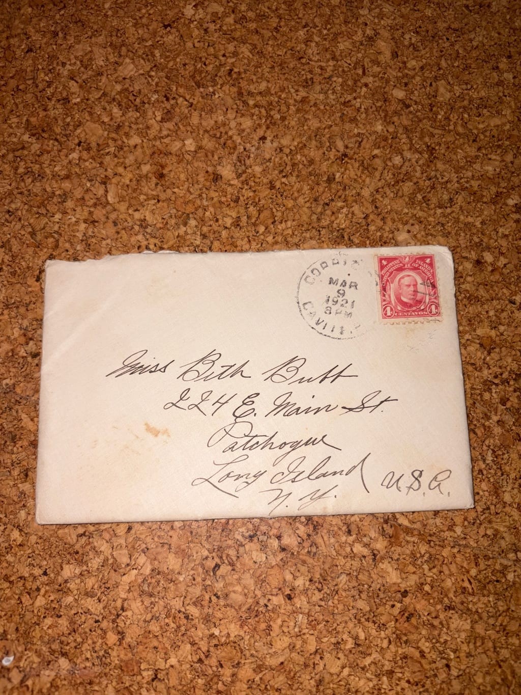 Vintage 1921 Envelope With Red Postage Stamp Cursive Handwriting