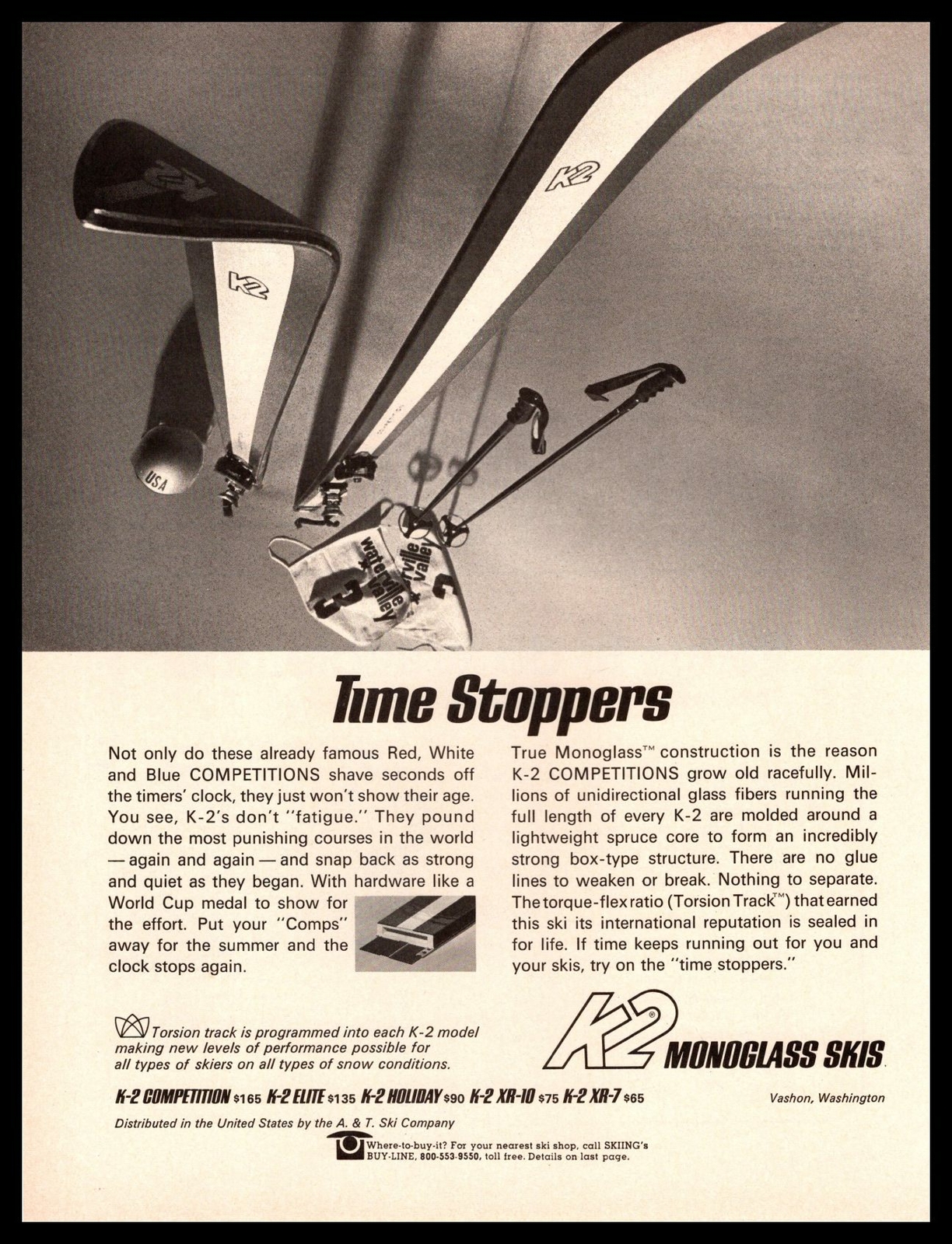 1969 K2 Monoglass Snow Skis 