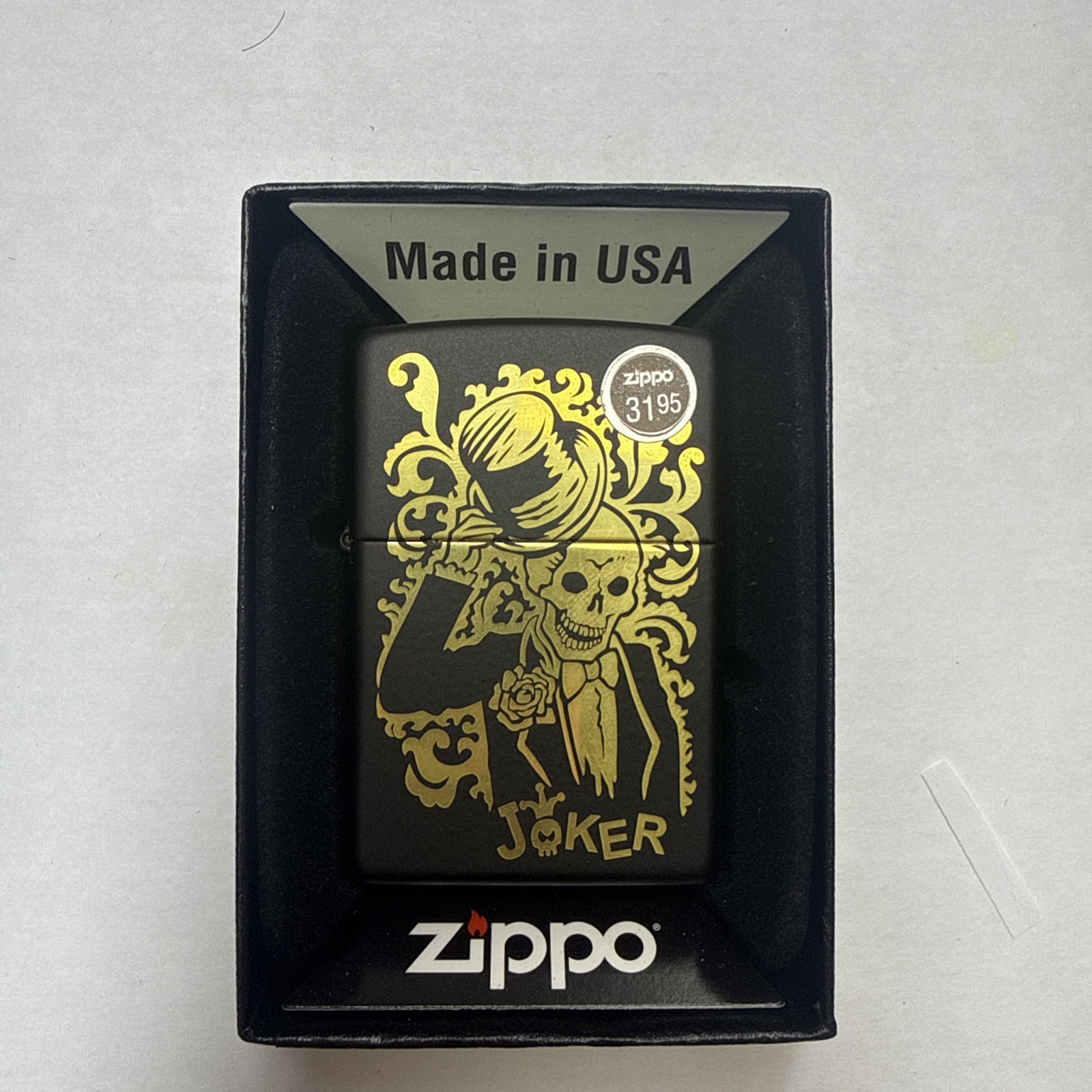Zippo Joker Skull Gold Black Matte Lighter 2023 K 23 Made in USA NEW Zippo Joker Skull Gold Black Matte Lighter 2023 K 23 Made in USA NEW