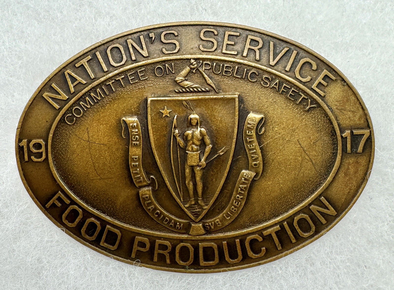 WWI 1917 Nations Service Food Production Brass Badge #1022 Whitehead & Hoag WWI 1917 Nations Service Food Production Brass Badge #1022 Whitehead & Hoag