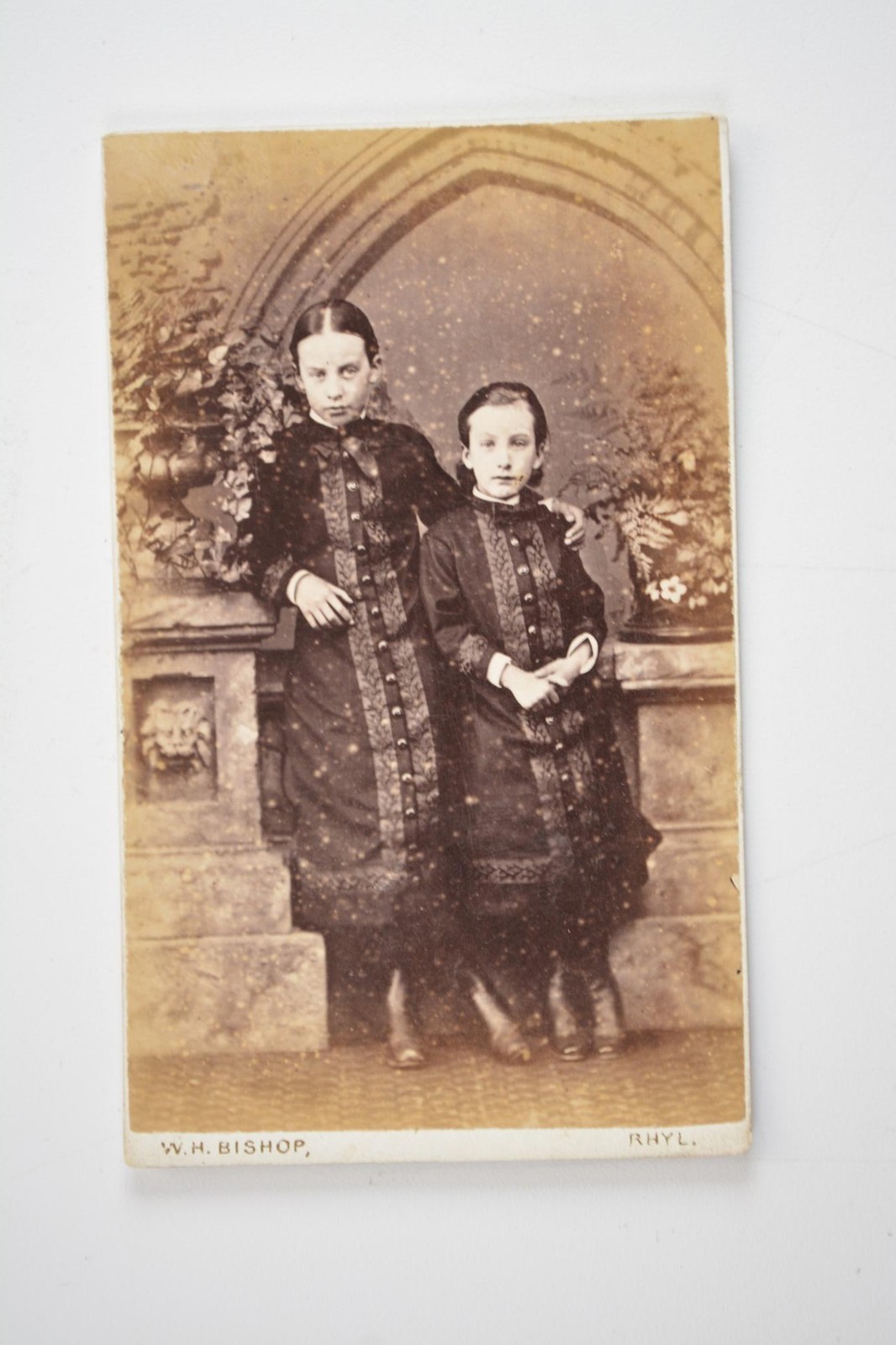 2 Girls Matching Dresses WH Bishop Rhyl Wales c1880s Cdv Photo