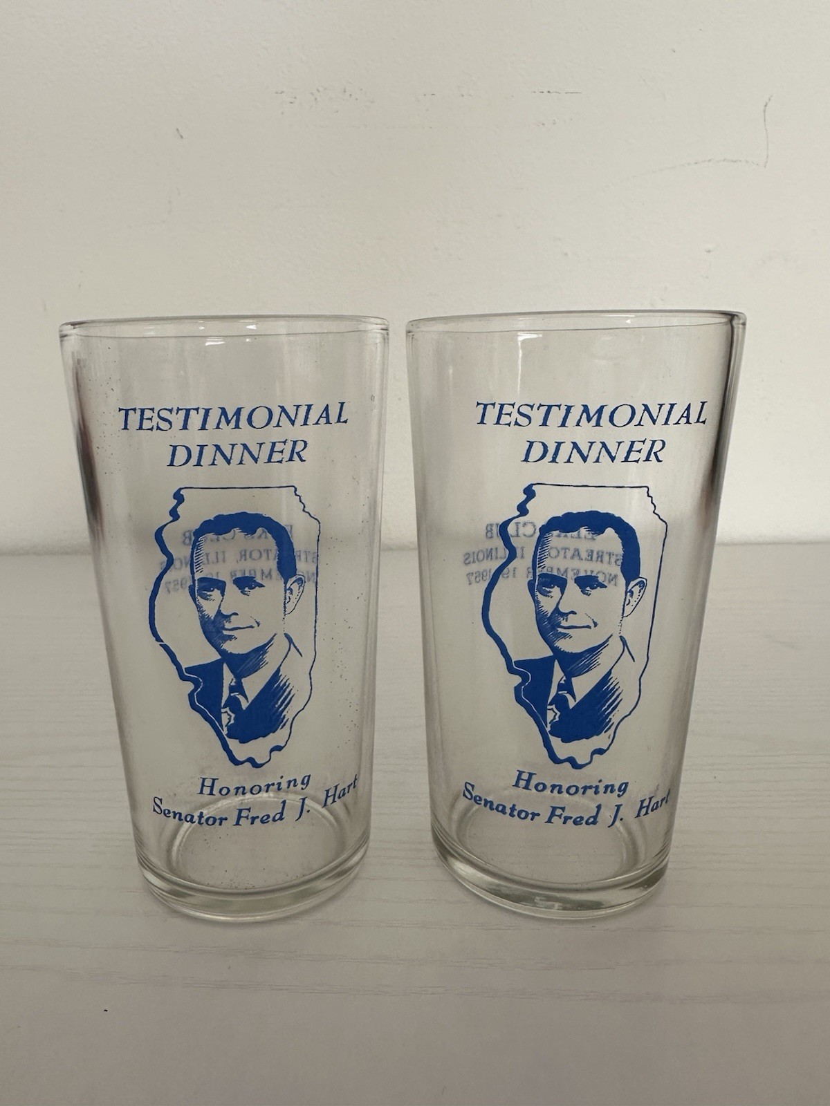 Vintage Illinois Political Memorabilia Lot (2) Senator Fred J Hart Glass Cups Vintage Illinois Political Memorabilia Lot (2) Senator Fred J Hart Glass Cups