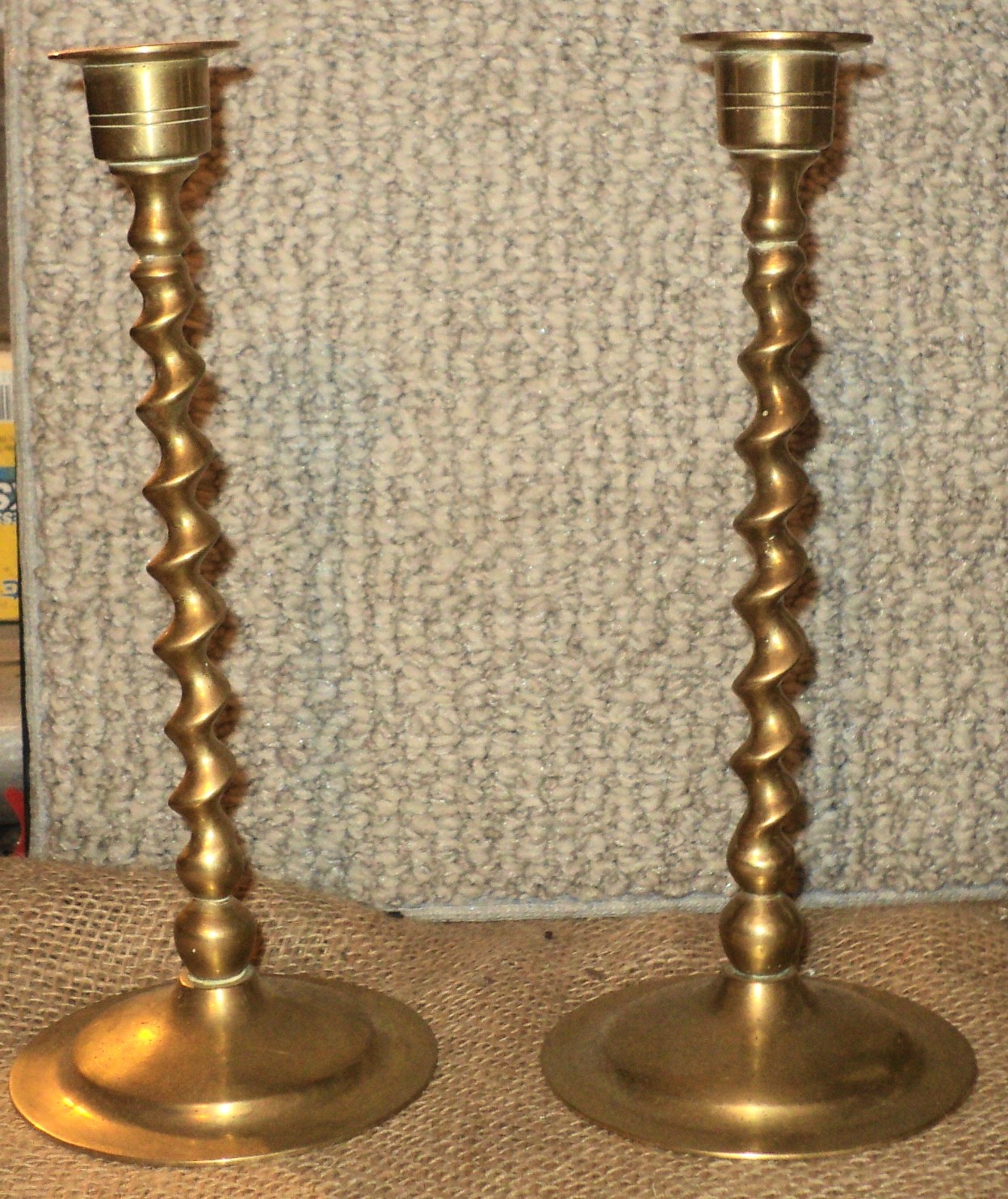 Pair Vintage Brass Barley Twist Candle Sticks Holders 9.5\