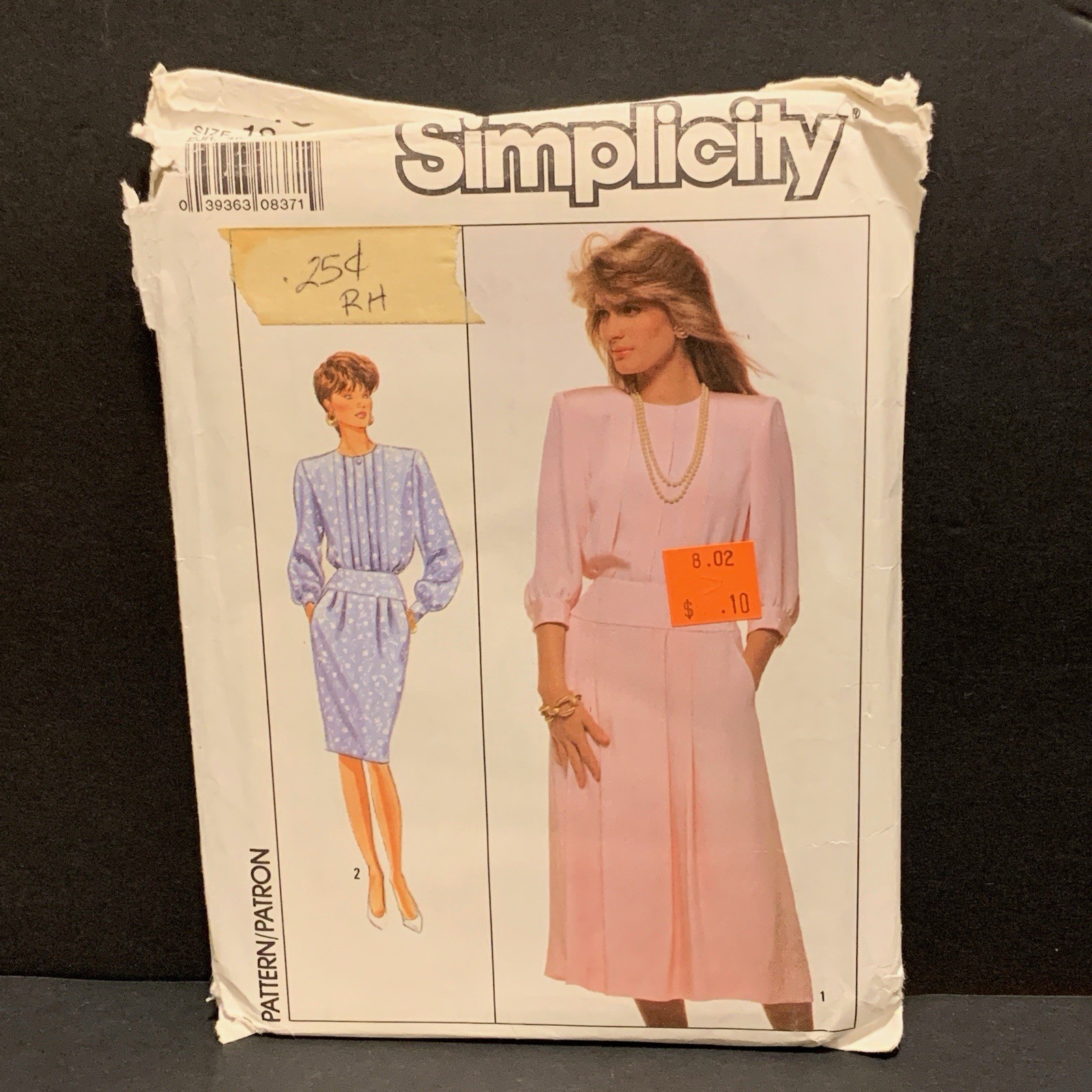 Simplicity Sewing Pattern Misses Dress 9015 80s Belted Size 18 Uncut Vintage