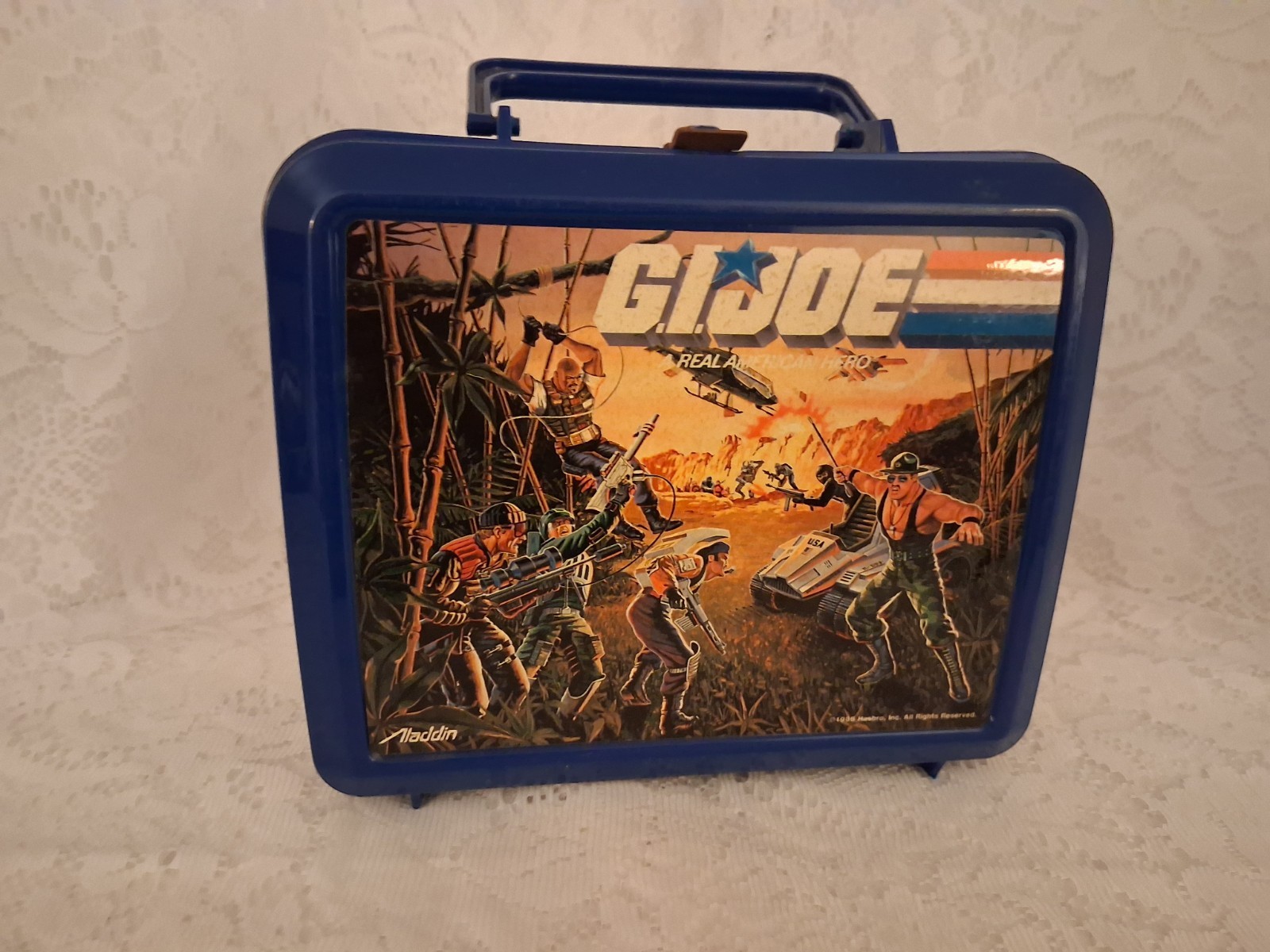 Aladdin G.I. Joe Plastic Lunchbox Blue Vintage Collectible Retro Kids Lunch Box