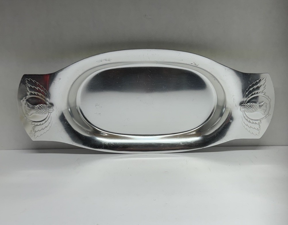 Vintage Kensington Ware aluminum serving tray with Scottish thistle decoration
