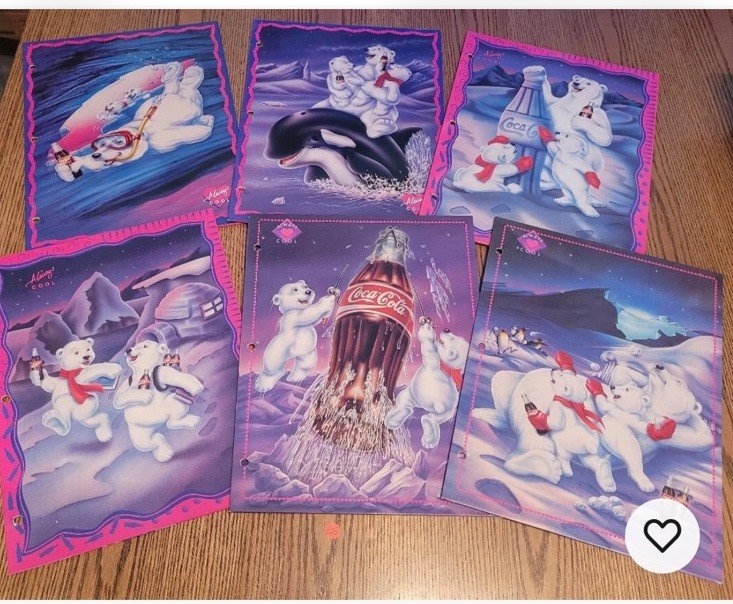 Coke Collectible Vintage 1996 Coca Cola Set/6- 2 Pocket Folders, Polar Bears New