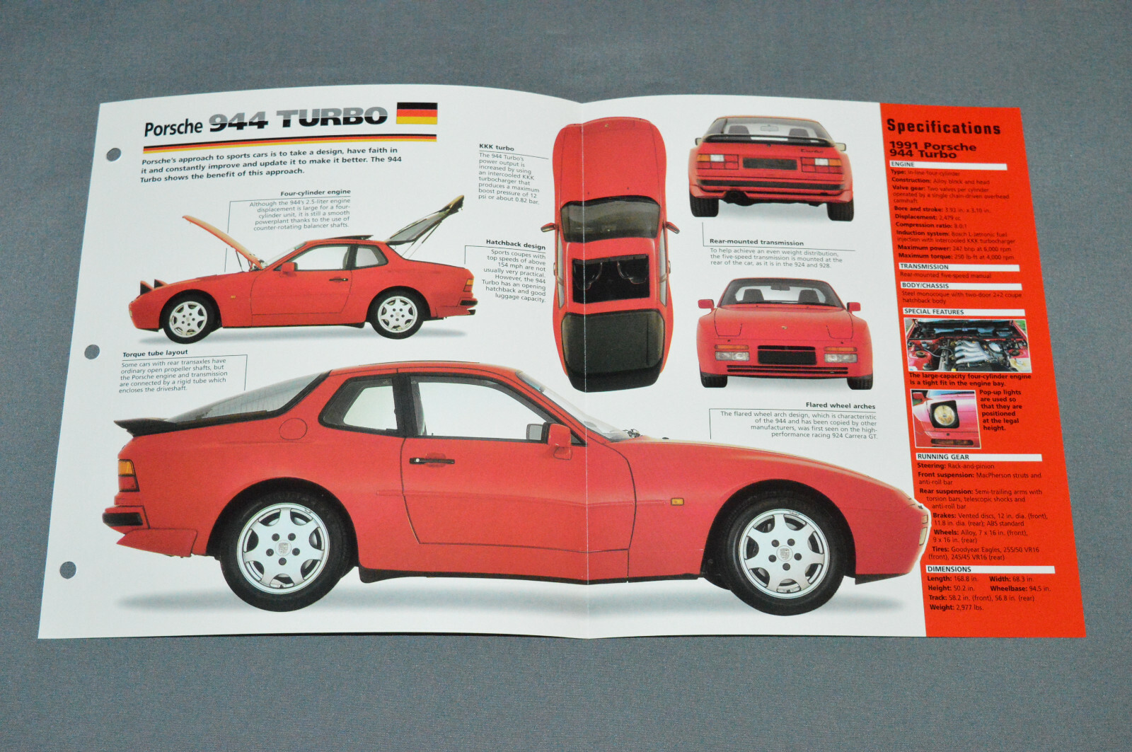 1985-1992 PORSCHE 944 TURBO (1991) Car SPEC SHEET BROCHURE PHOTO BOOKLET