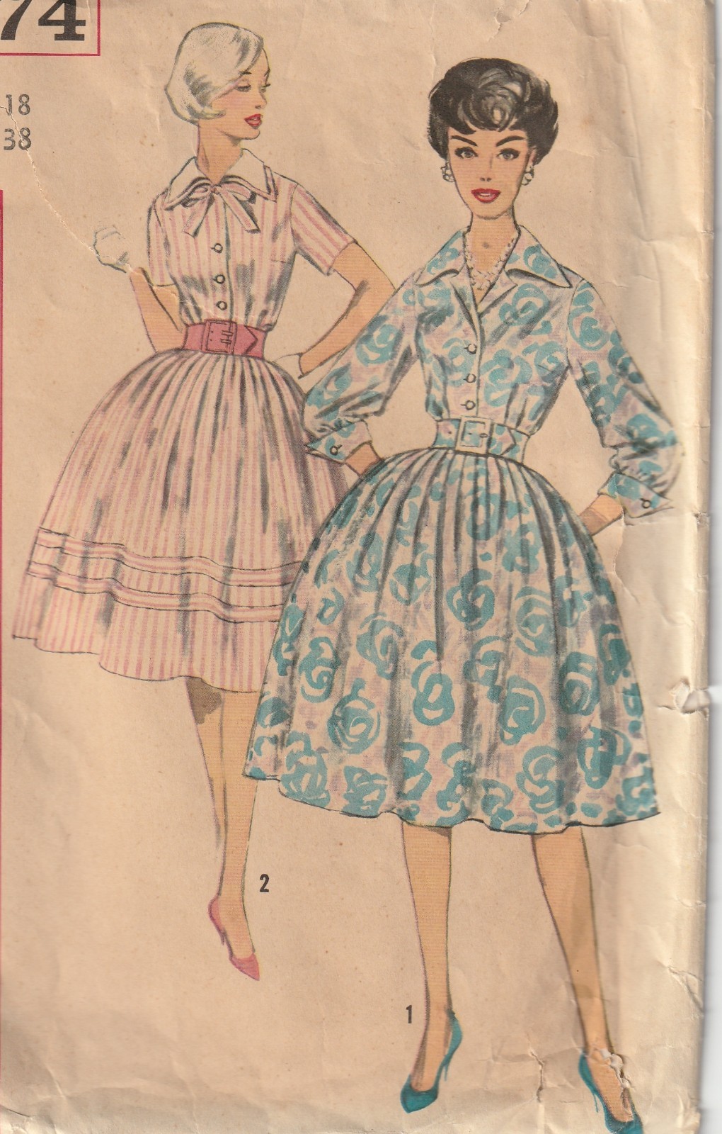 1959 Simplicity 3274 Full-Skirt Shirtwaist Dress Vintage Mid Century Fashion