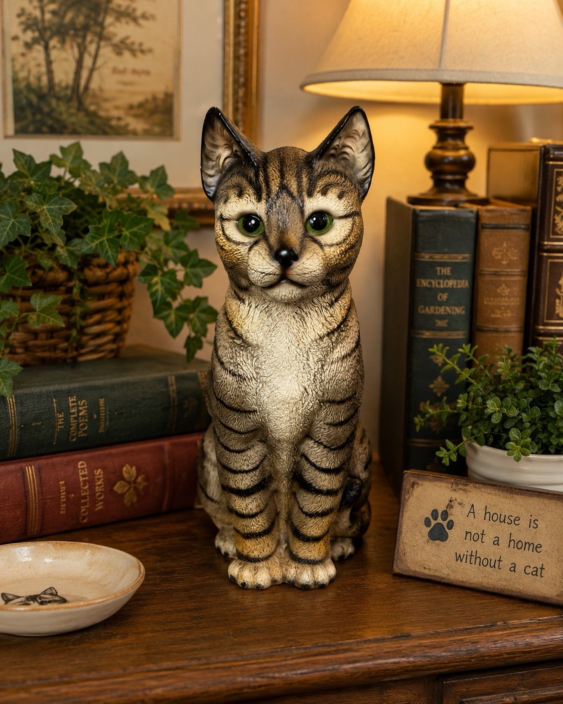 Harvey Knox Vintage Kimco Japan Tabby Cat Figurine 11” Green Eyes H323A81
