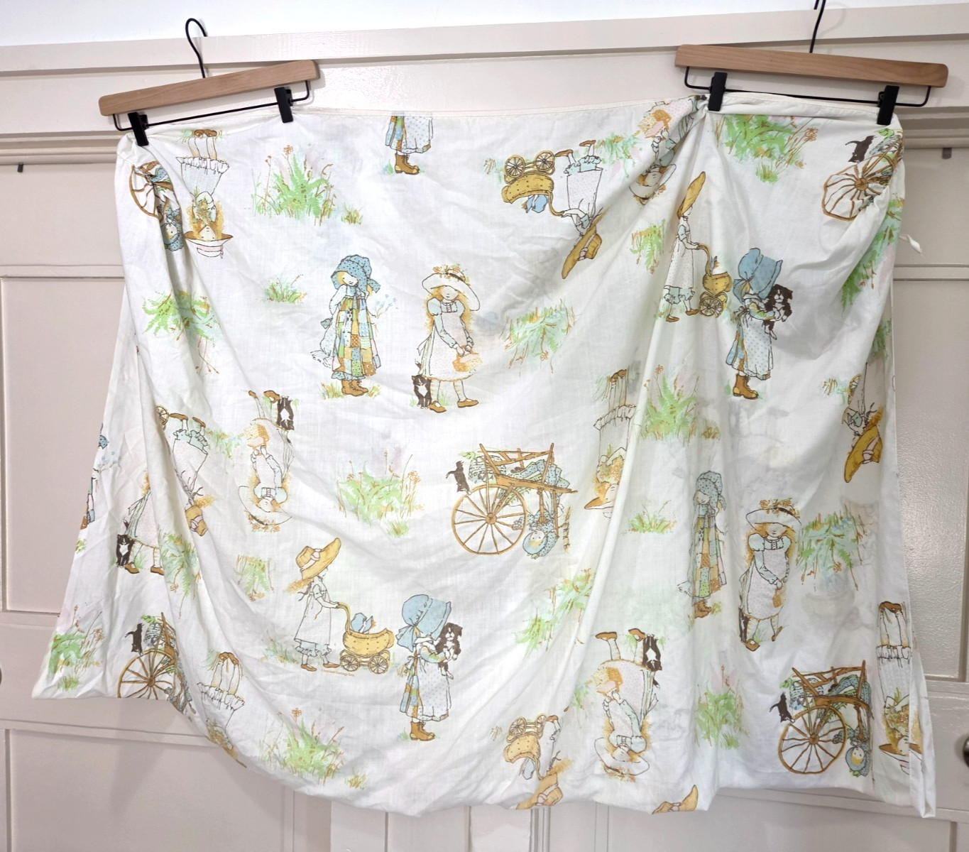Vintage Holly Hobbie Full Double Sheet Set Pequot Flat Fitted Blue Girl 1970s