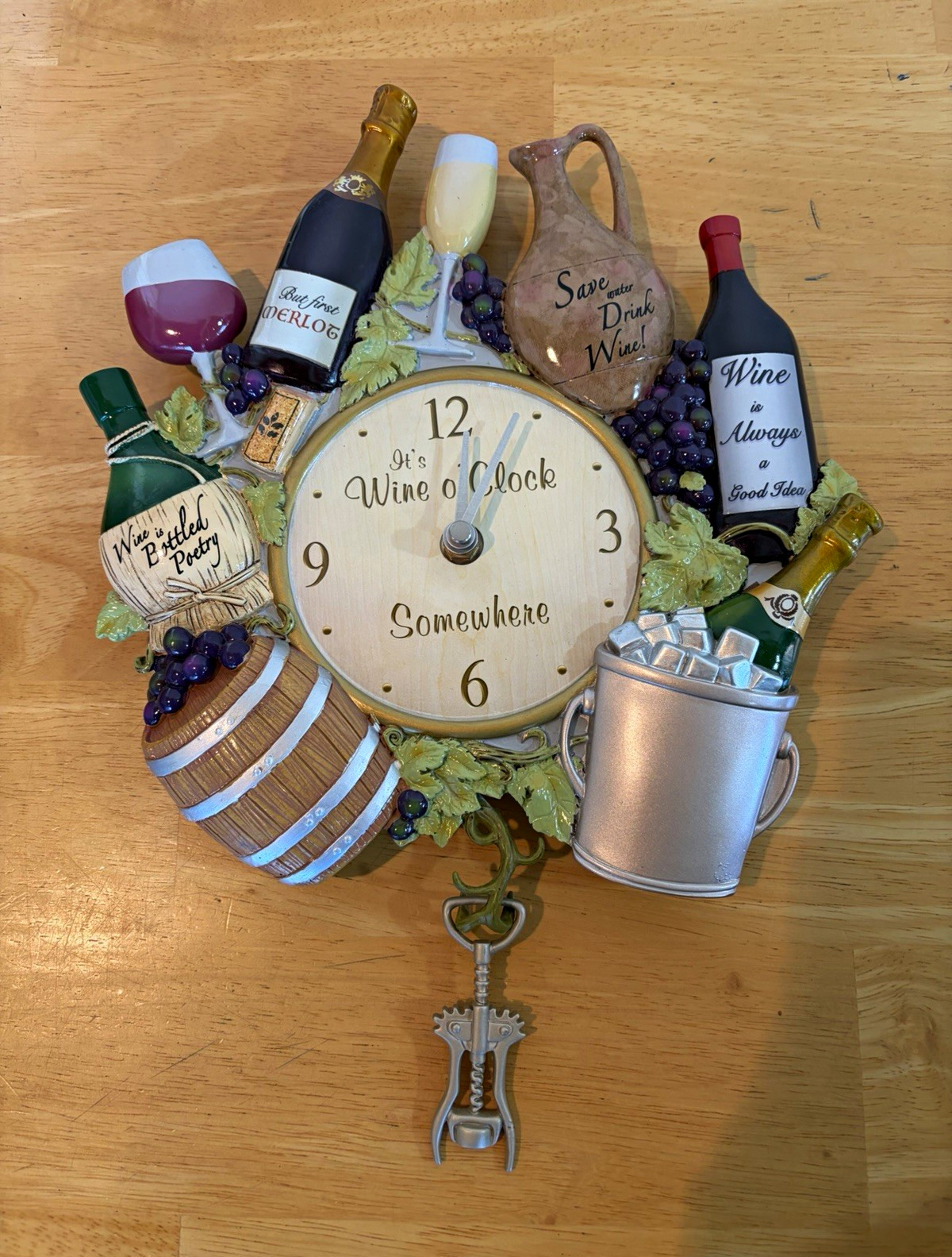 The Bradford Exchange Wine O\'Clock Round Wall Clock Quartz Battery Analog