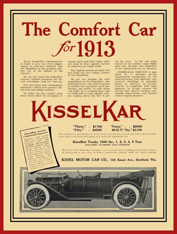 1912/13 Kissel Motor Car of Hartford Wisconsin NEW Metal Sign: 12x16 Ships Free