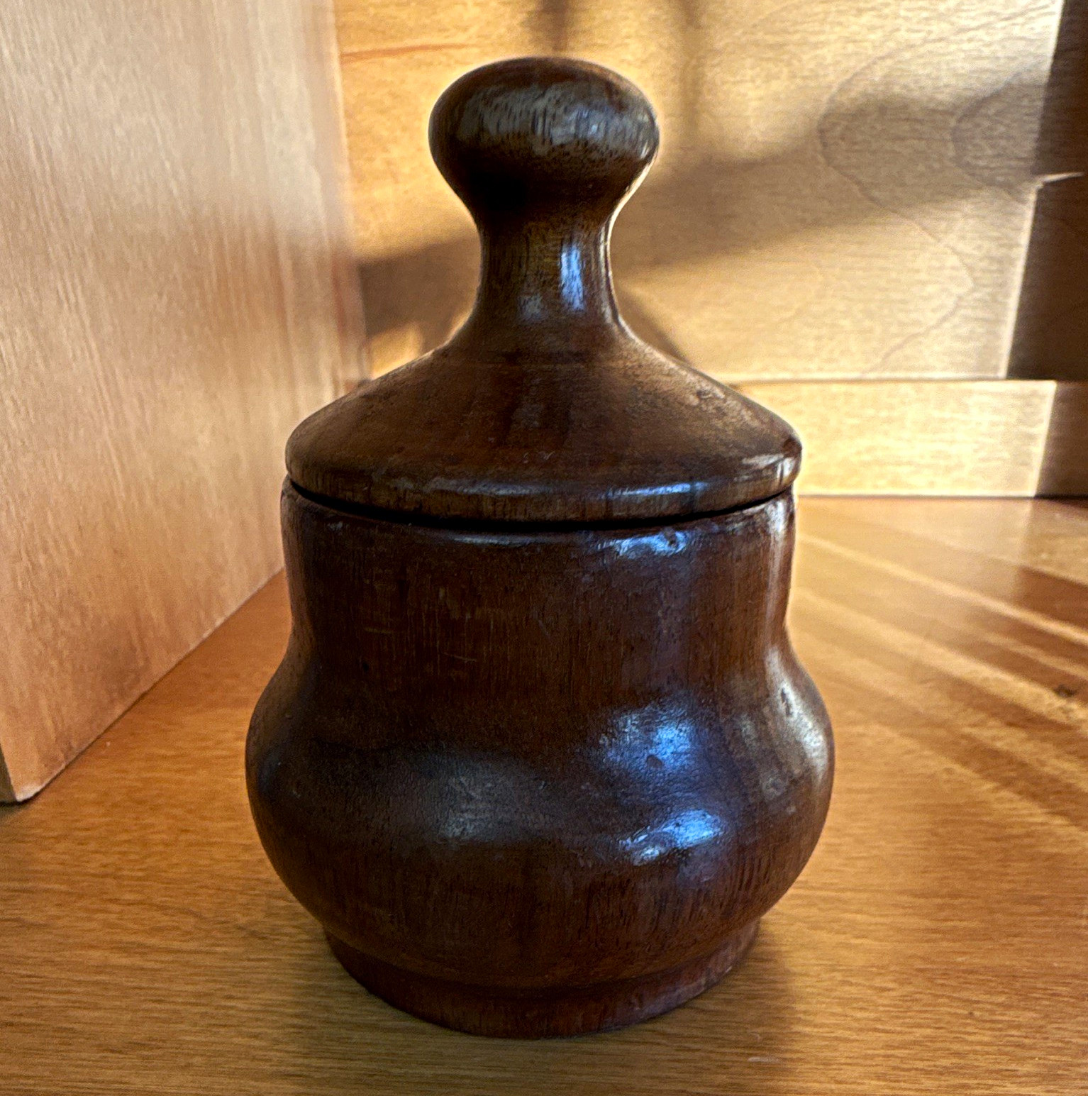 Vintage Hand-Turned Solid Black Walnut Lidded Trinket Box, Artisan Marked P Vintage Hand-Turned Solid Black Walnut Lidded Trinket Box, Artisan Marked P