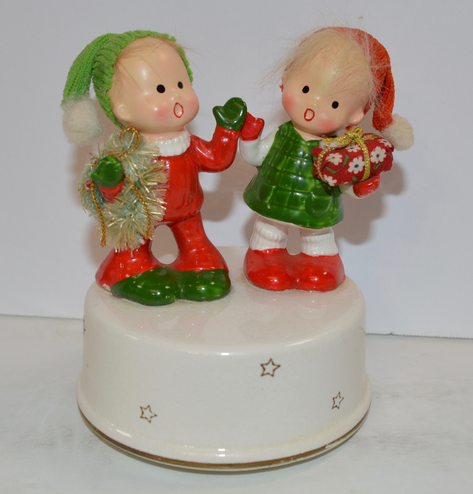 Vtg Napcoware Christmas Music Box Boy Girl - Plays Good -