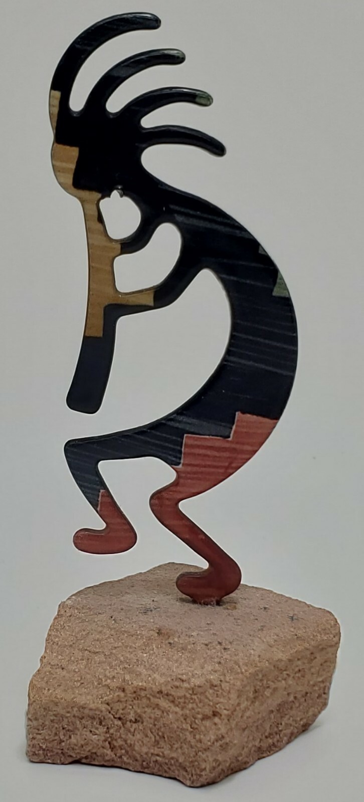 Native American Lazart Kokopelli Petroglyph On Sandstone Base Navajo Metal