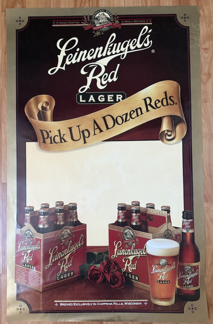 Vintage Leinenkugel\'s Beer Poster Promo Bar Man Cave 32”x20” Gold Advertising Vintage Leinenkugel\'s Beer Poster Promo Bar Man Cave 32”x20” Gold Advertising
