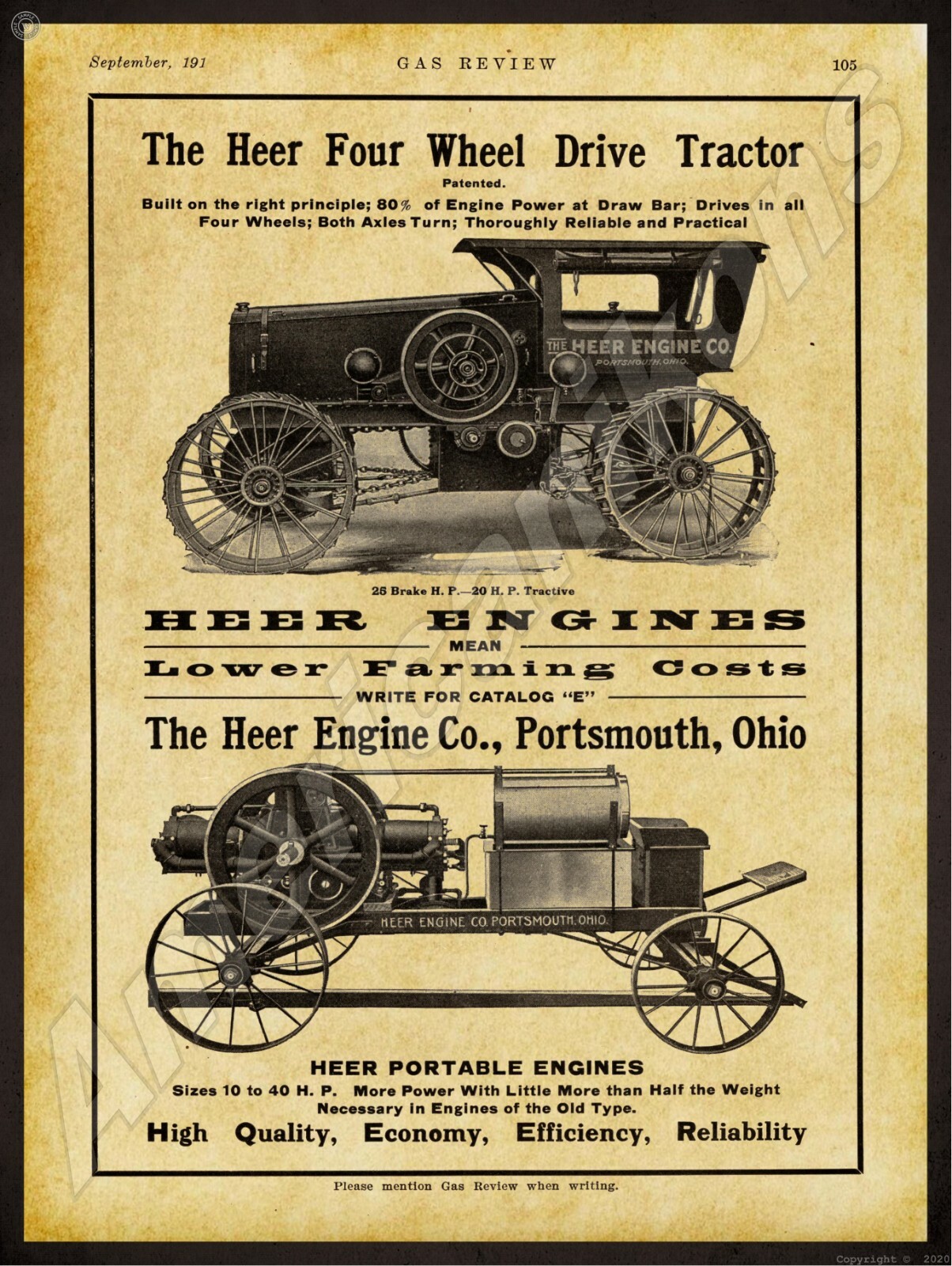 1912 Heer Tractors, Portsmouth, OH NEW Metal Sign 24\