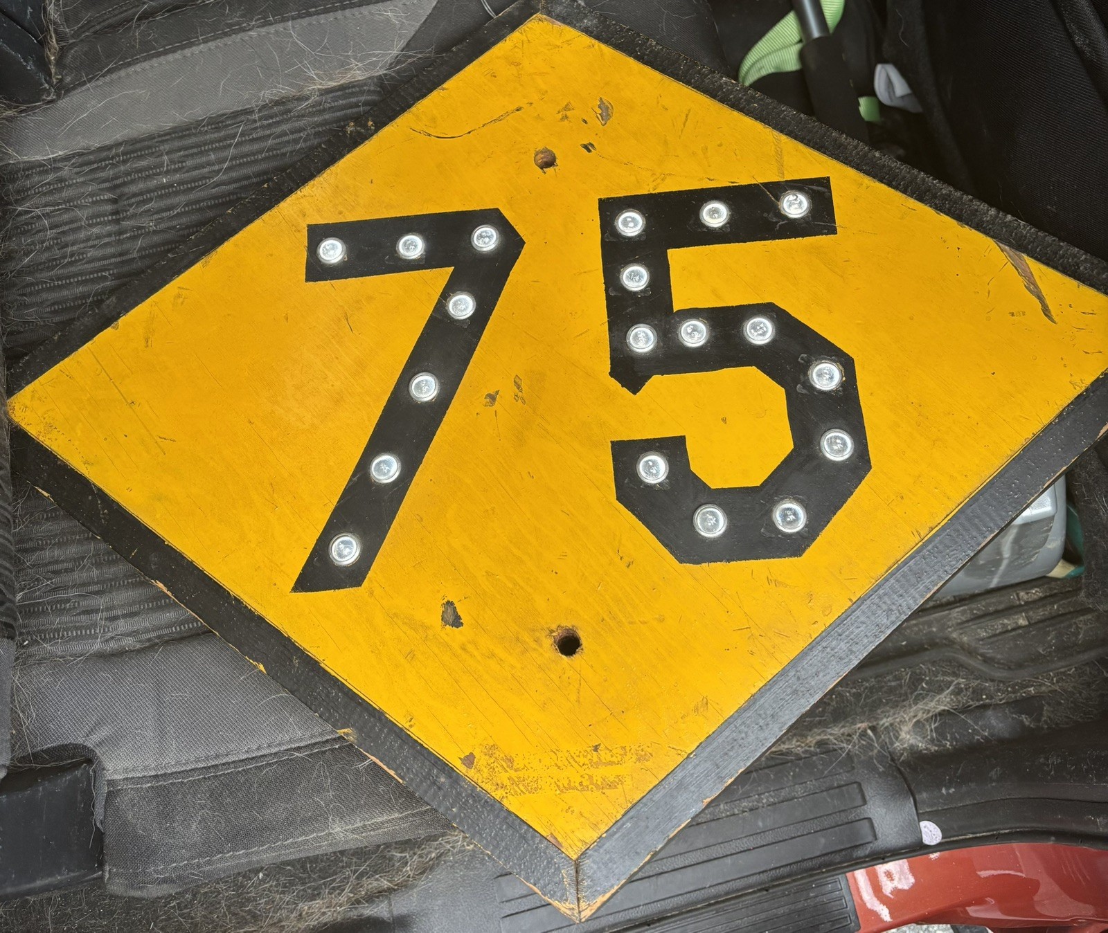 Antique 75 Yellow Road Sign W/glass Marbles Cats Eye Reflectors