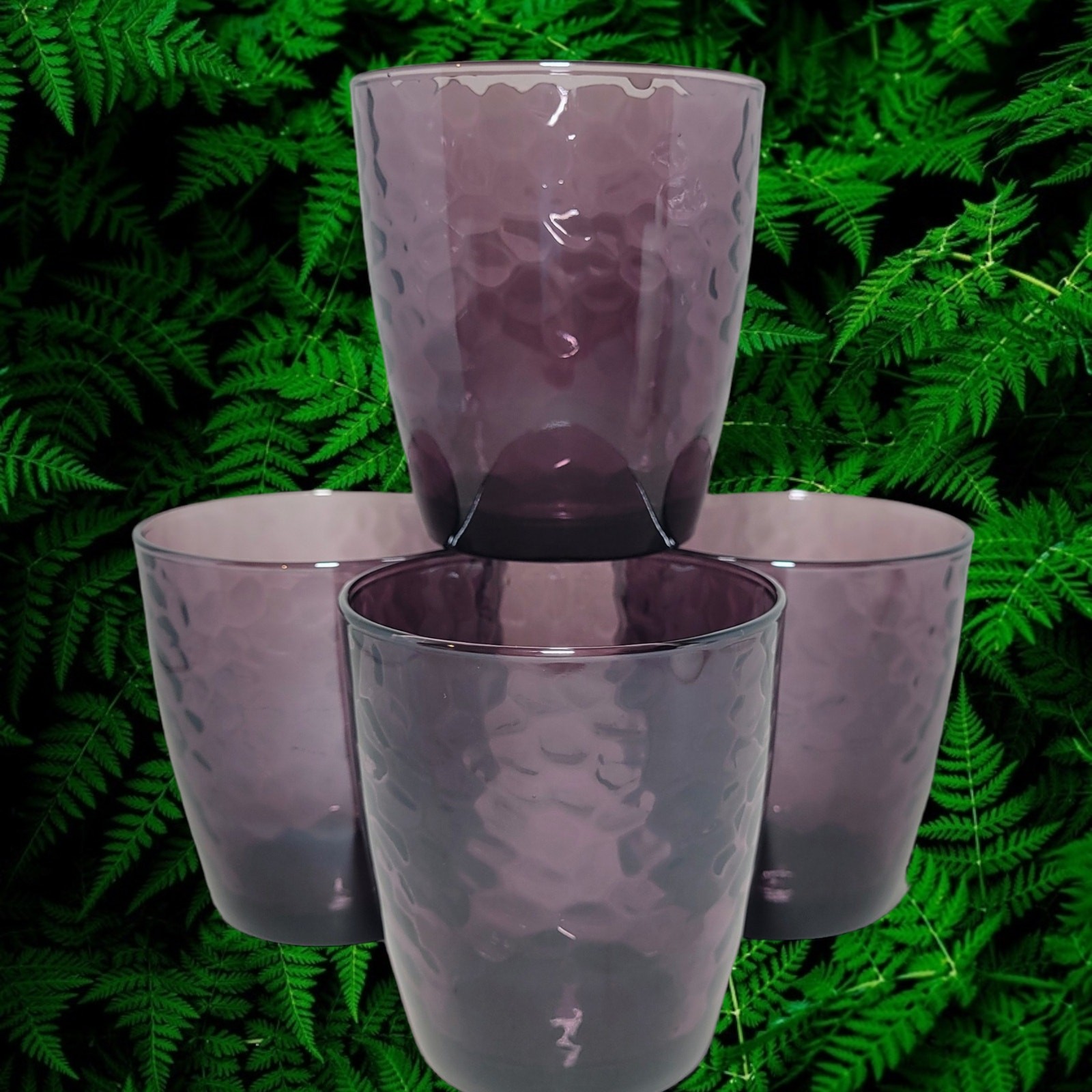 4 Vintage Studio Bormioli Rocco Purple Hammered Amethyst Old Fashioned Glasses