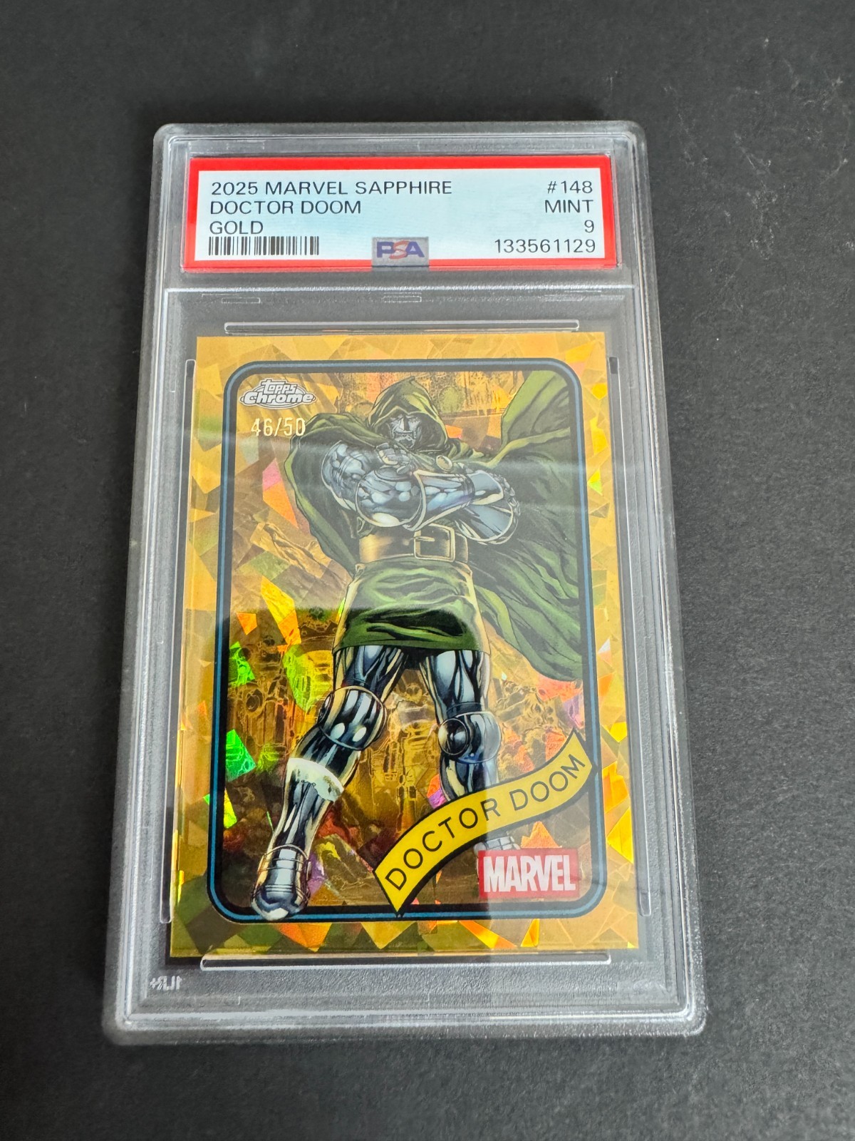 2025 Topps Chrome Marvel Sapphire Doctor Doom Gold Refractor /50 #148 PSA 9