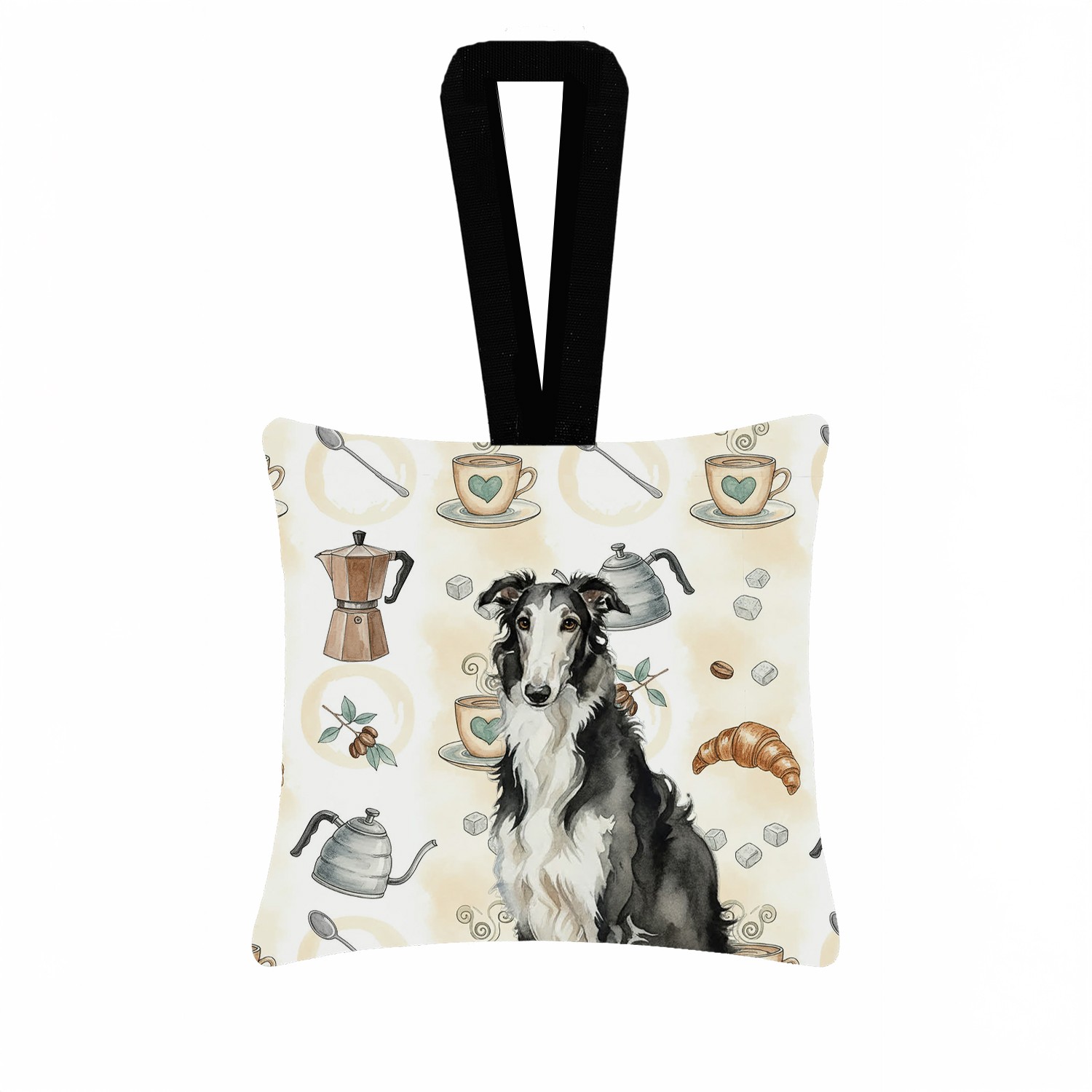 Carolines Treasures Black White Borzoi Coffee Bar Hanging Square Fabric Ornament Carolines Treasures Black White Borzoi Coffee Bar Hanging Square Fabric Ornament