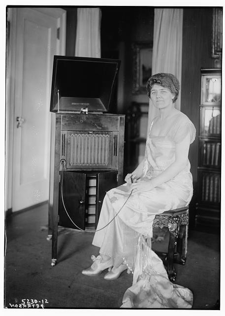 Photo:May Esther Peterson Thompson with Aeolian-Vocalion Phonograph