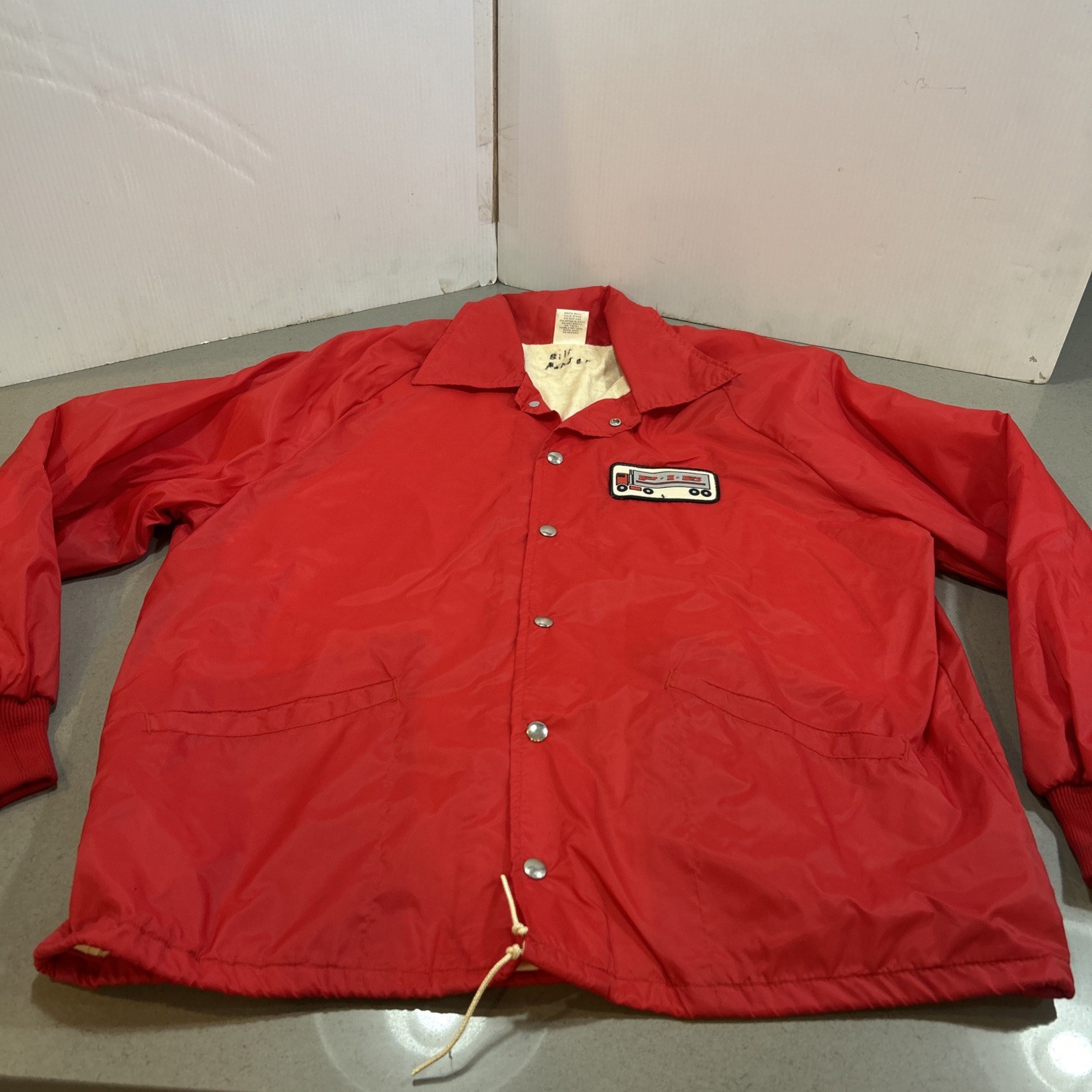 Vtg P I E TRUCKING LINE XL RED LINED JACKET MADE IN USA TRUCK TRACTOR TRAILER