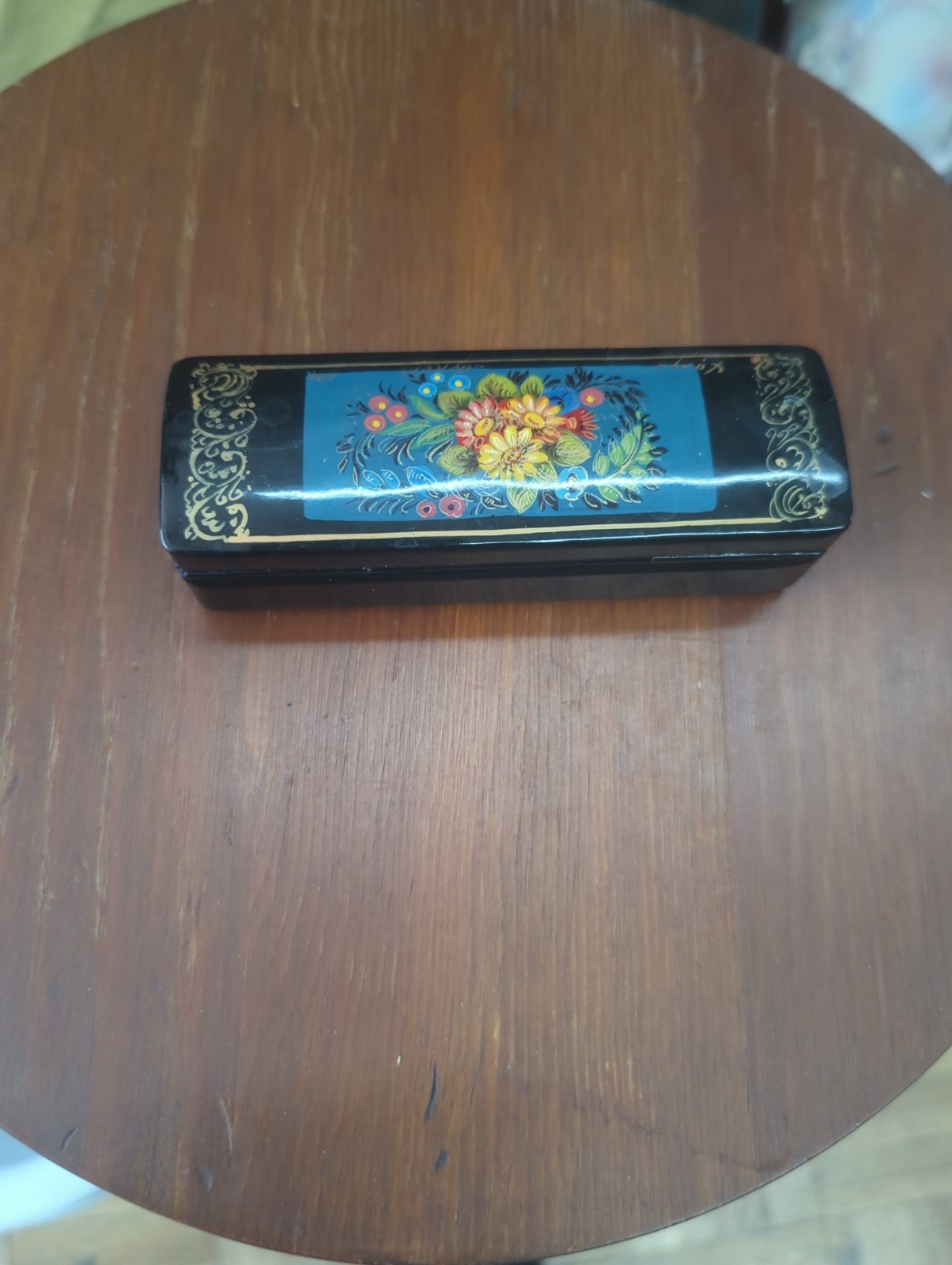 vintage russian lacquer Signed Needle Case Hand painted Floral Bouquet Box 