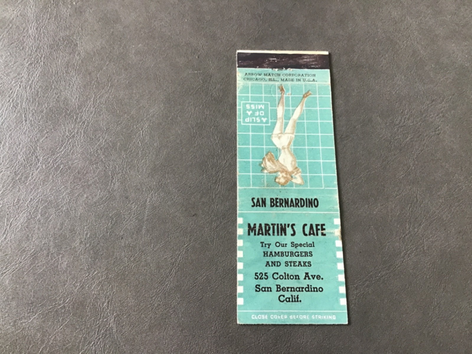 Vintage Martin’s Cafe - San Bernardino, CA. Matchbook Cover