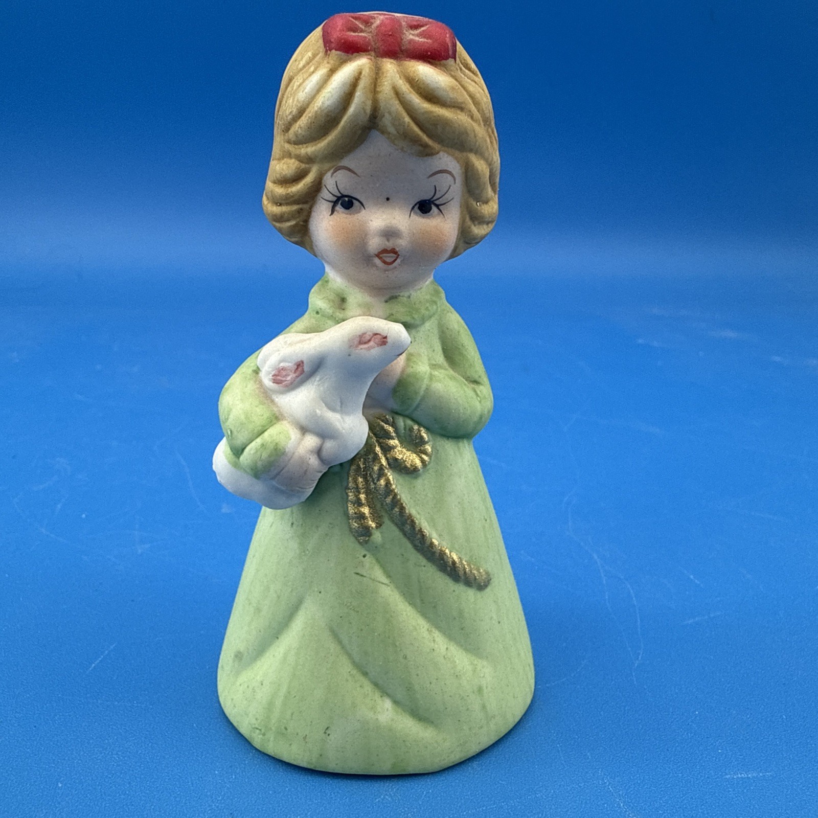 Vintage Merri Bells 1978 Girl Bunny Bisque Porcelain Figurine Vintage JASCO 4”