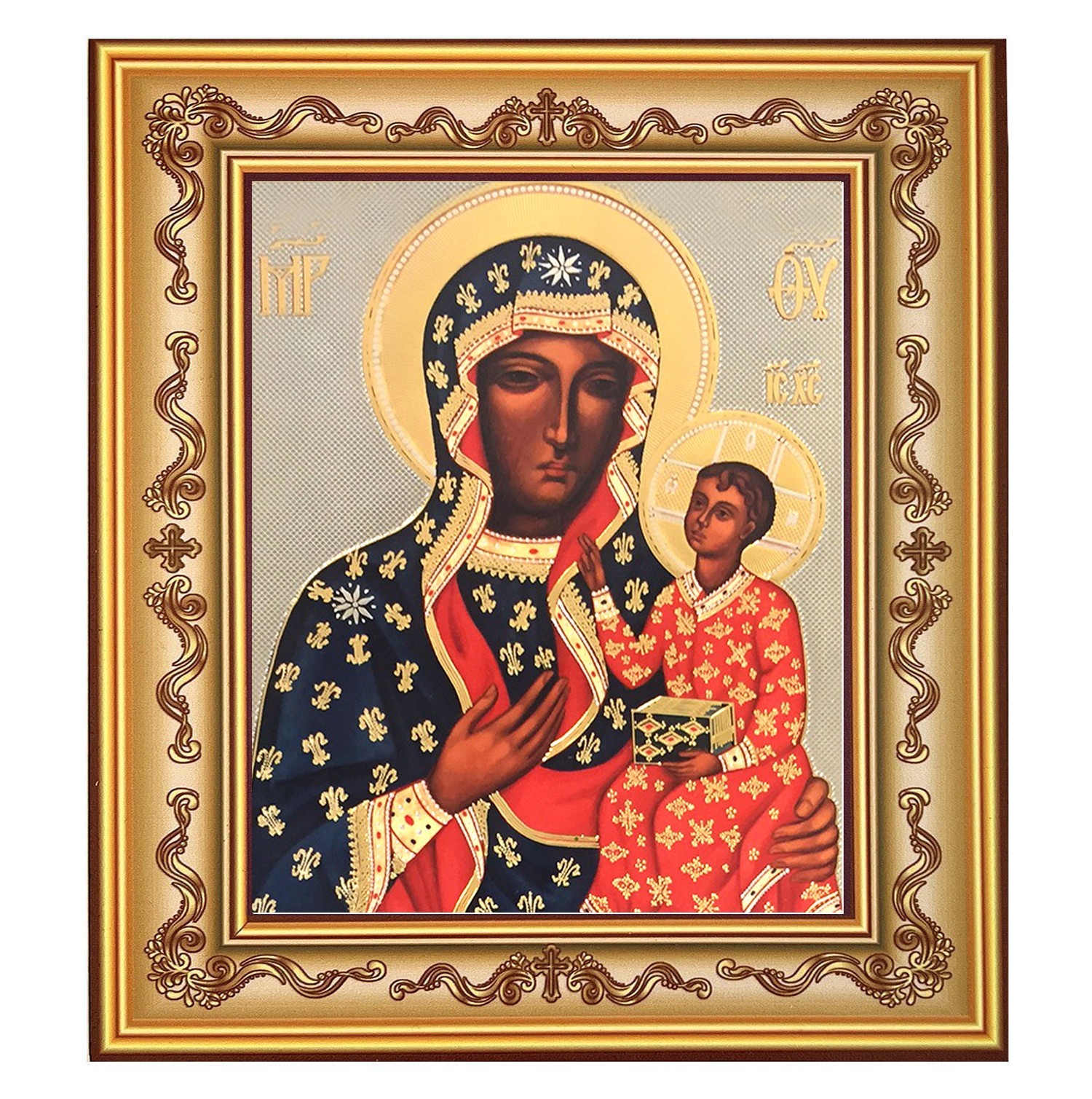 Our Lady of Czestochowa Black Madonna and Child Jesus Icon in Wooden Frame Wall