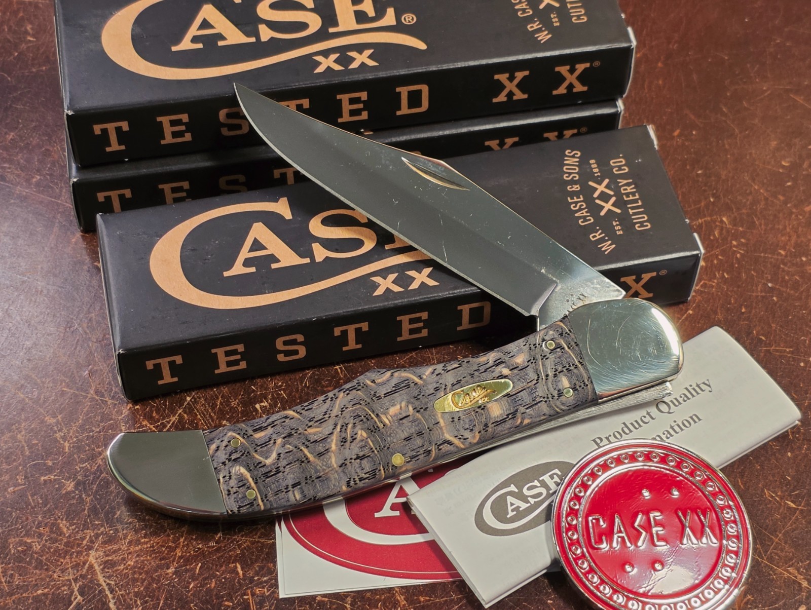 Case XX Knives Folding Hunter – Smooth Black Curly Oak Wood 7165 SS 14008