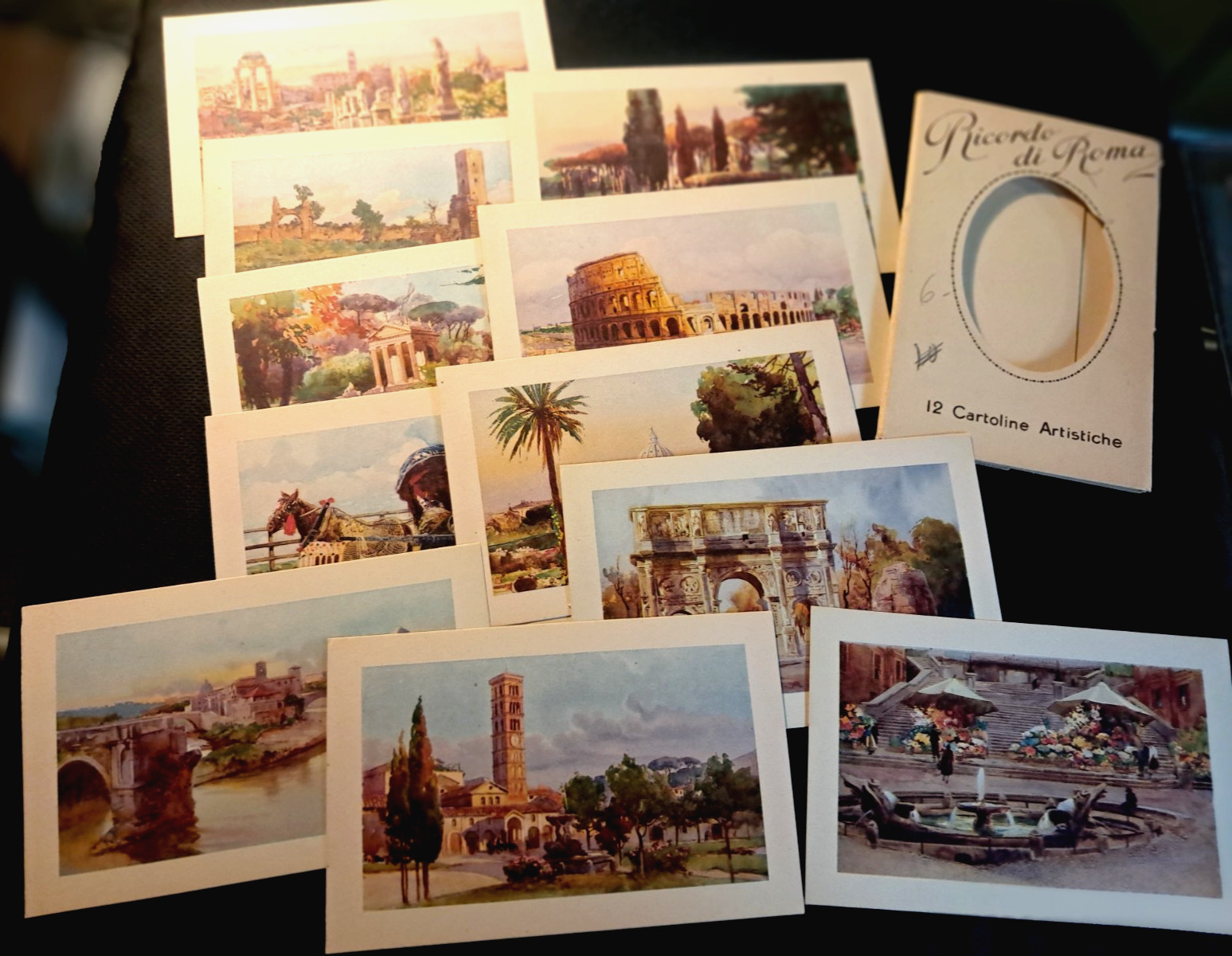 Antique RICORDO DI ROMA Italian Souvenir Artist POSTCARD SET of 11, very nice