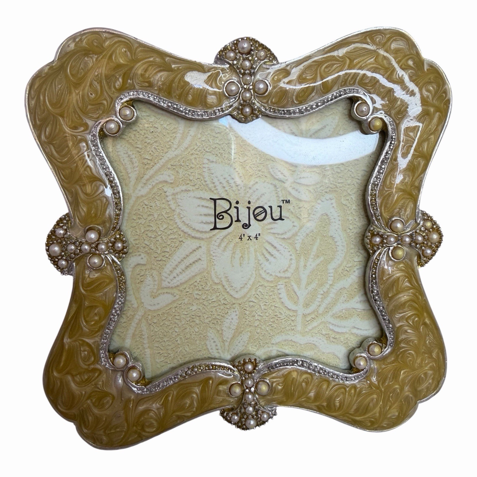 Bijou Metal Enameled & Genuine Crystals Photo / Picture Frame Floral 5 x 3.5\