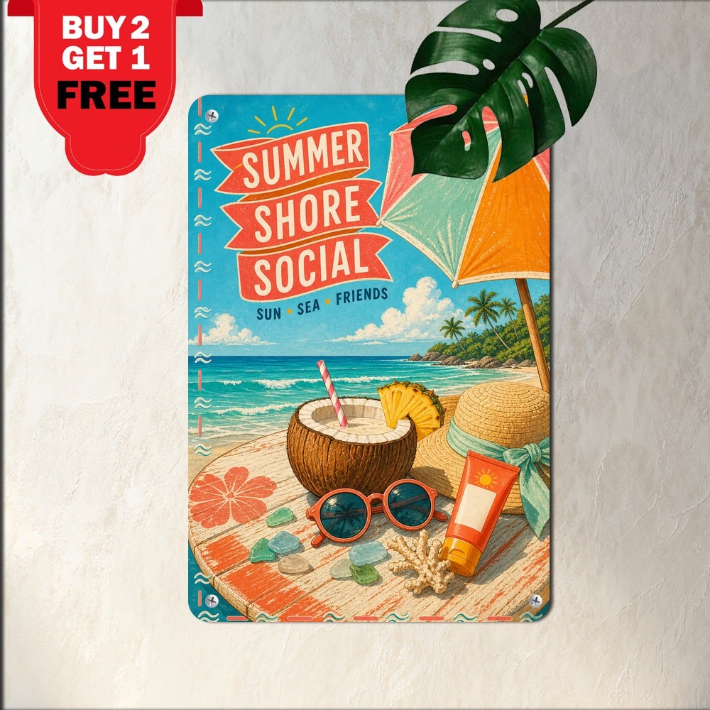 Tropical Umbrella Beach Party Sign Metal Tin Sign Summer Bar Decor Plaque