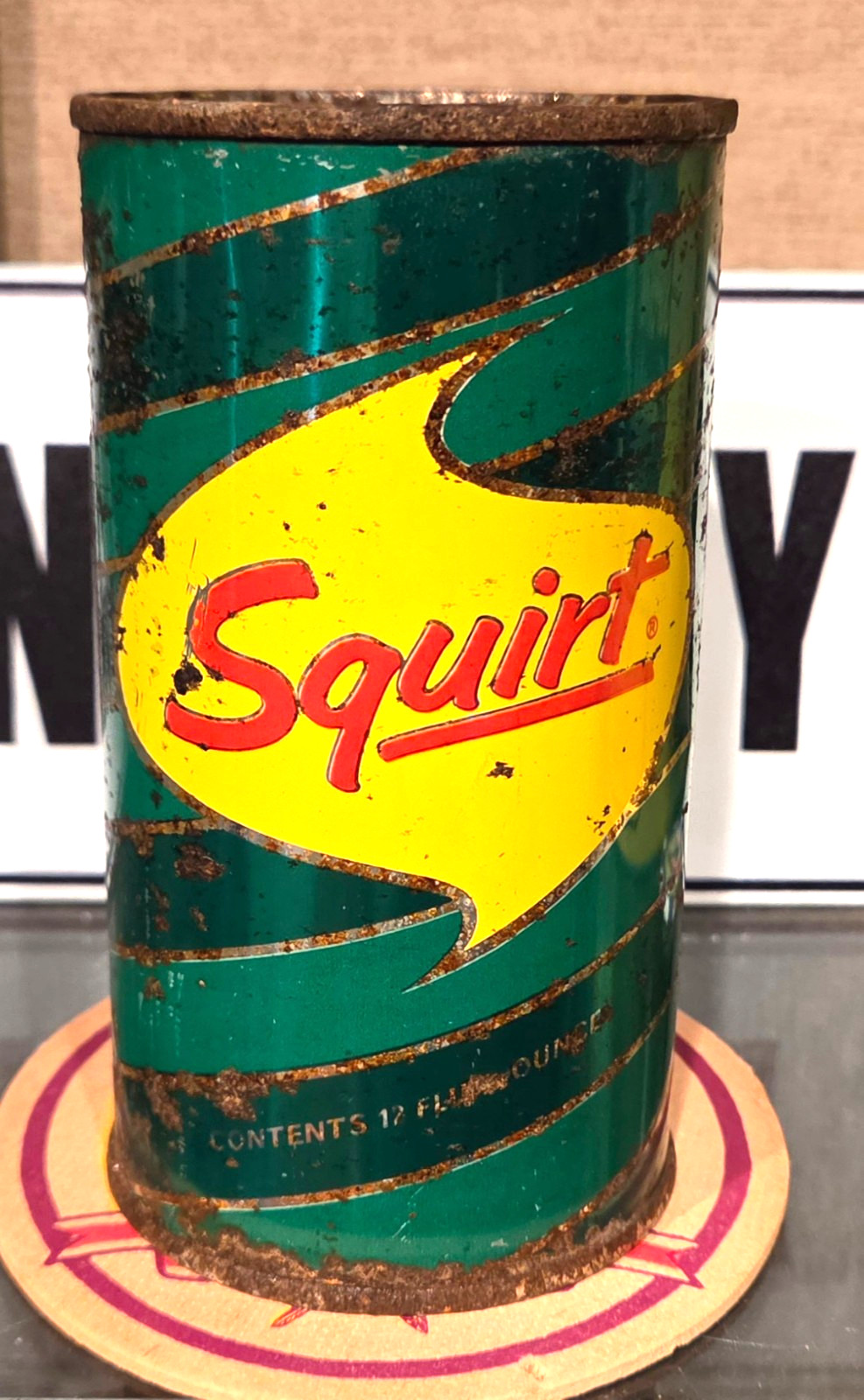 1950S SQUIRT STEEL FLAT TOP SODA CAN VANITY LID SHERMAN OAKS CALIFORNIA