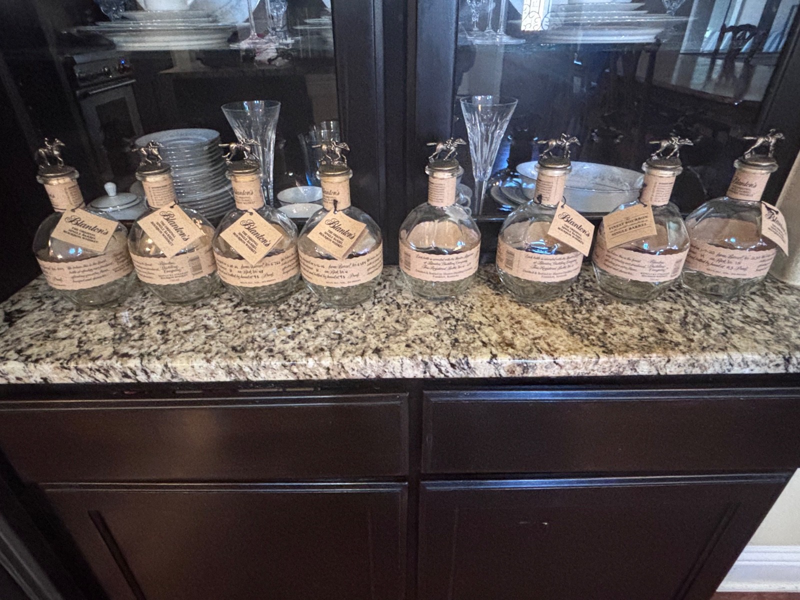Blanton’s Bottles and Stoppers. Spells out Blanton’s. Excellent condition.