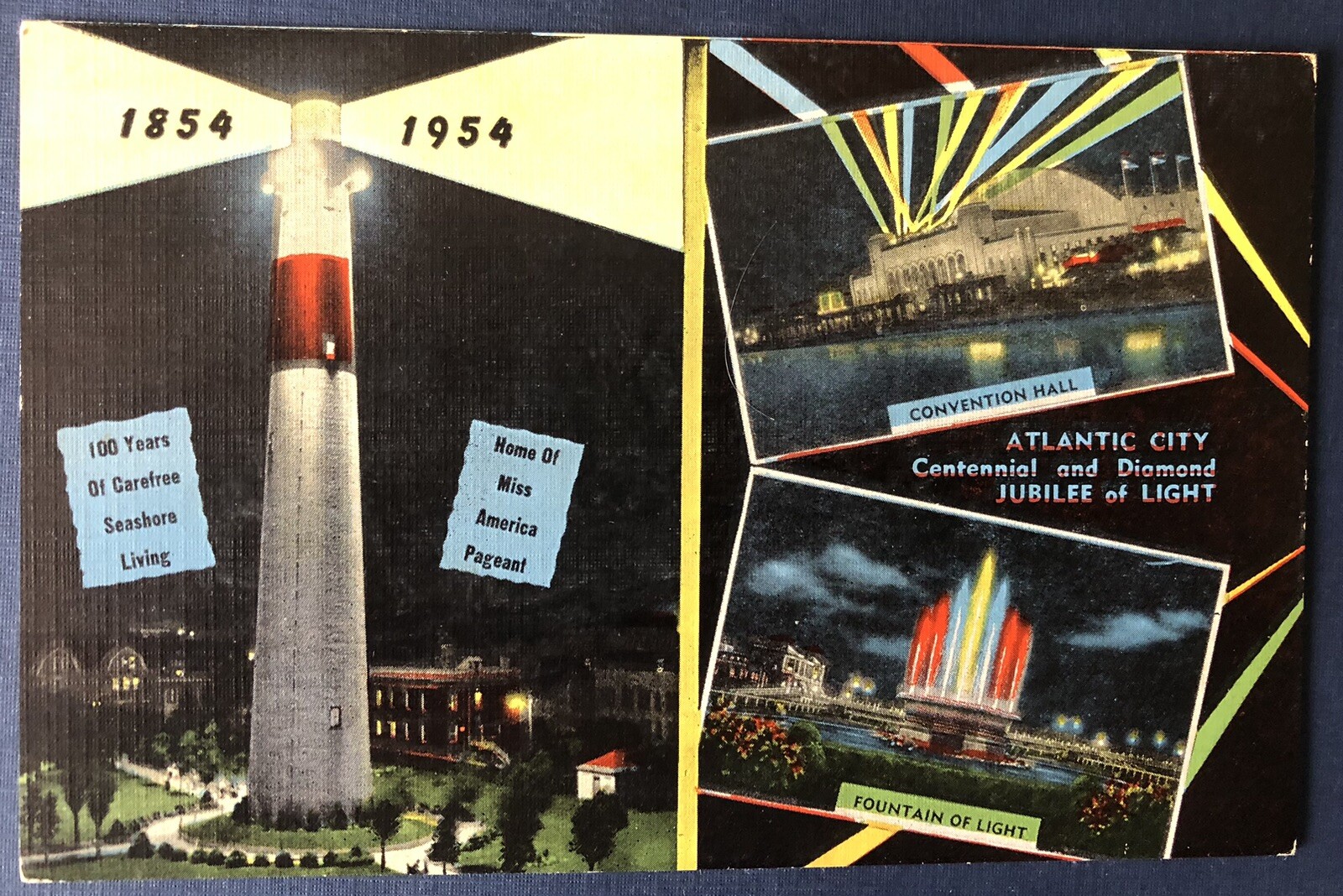 VINTAGE POSTCARD Linen 1854-1954 Atlantic City, Centennial World’s Playground  VINTAGE POSTCARD Linen 1854-1954 Atlantic City, Centennial World’s Playground 