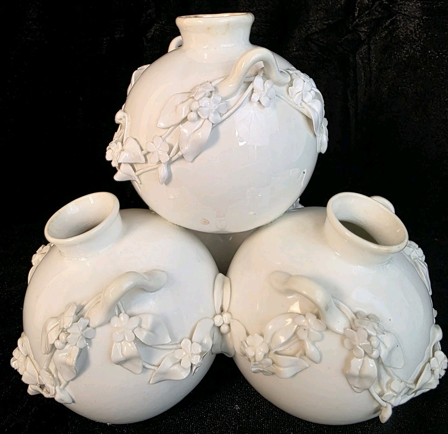 1877 Antique Royal Worcester Aesthetic Movement Four Well Globe Bud Vase White