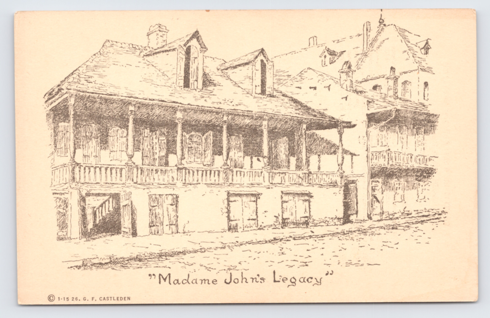 c1926 Madame John’s Legacy GF Castleden Art Card New Orleans LA c1926 Madame John’s Legacy GF Castleden Art Card New Orleans LA